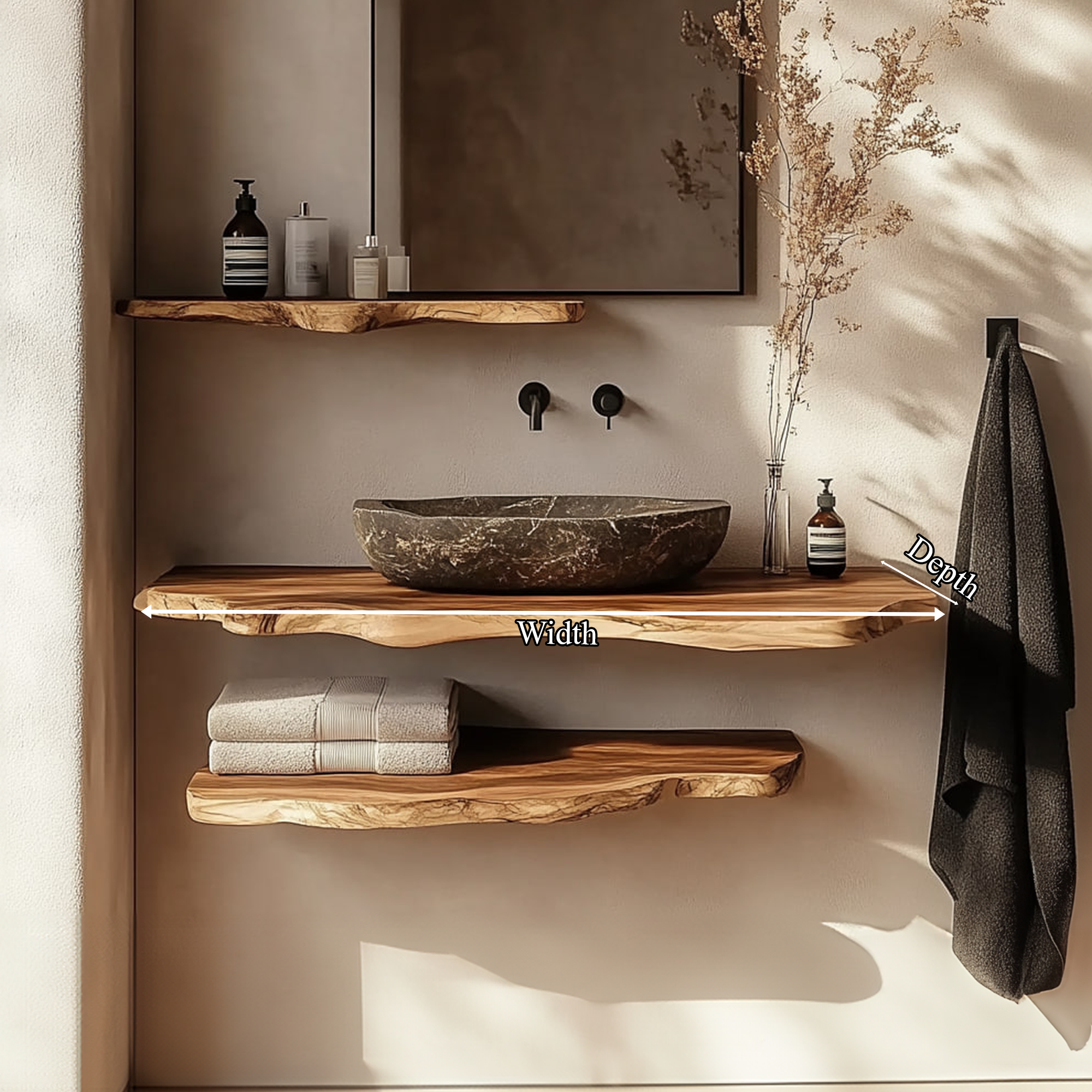 Rustic Bathroom Vanity Shelf Wooden Bathroom Wall Display SINLKIBRV218