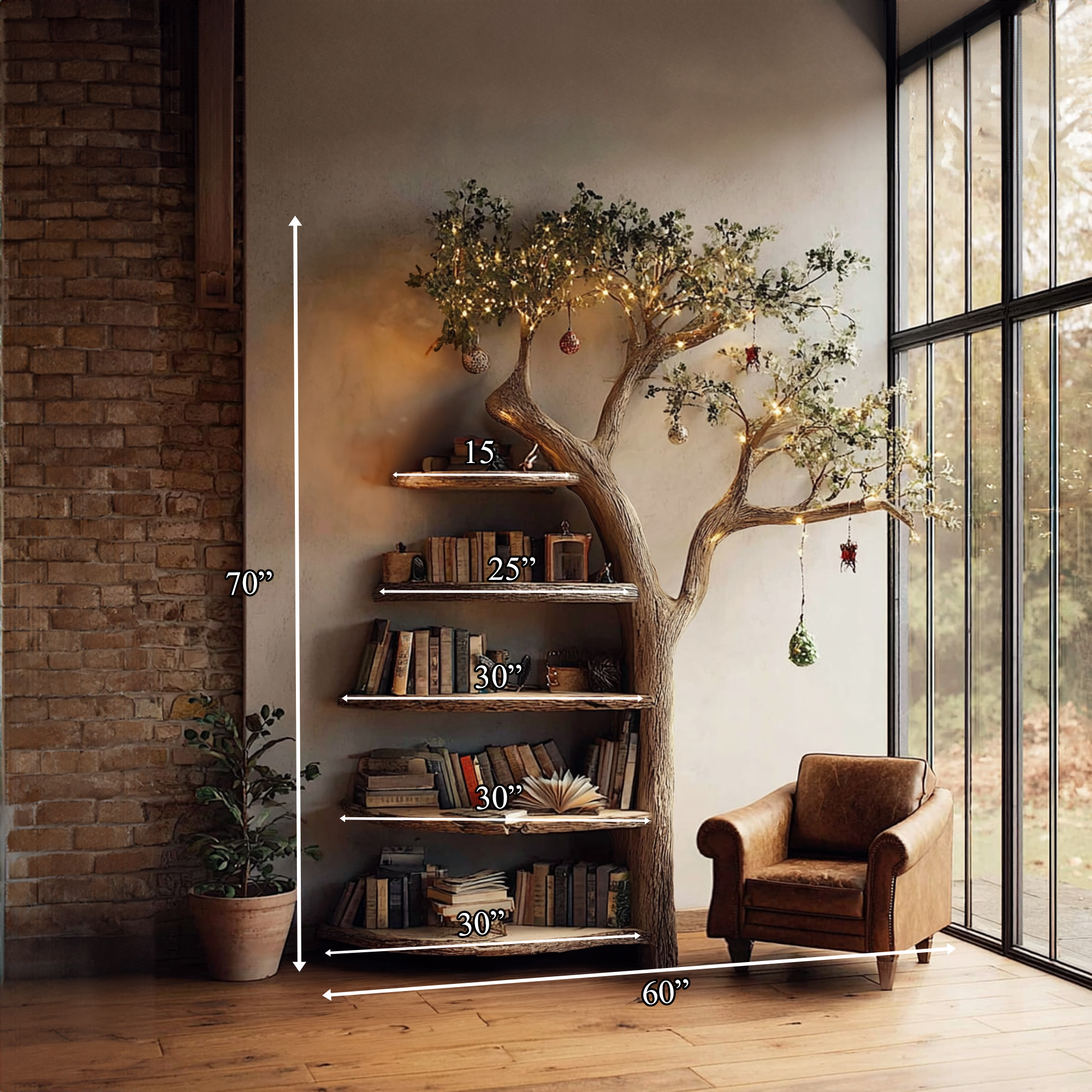 Rustic Branch Bookshelf Living Room Cozy Space SINLKITB302