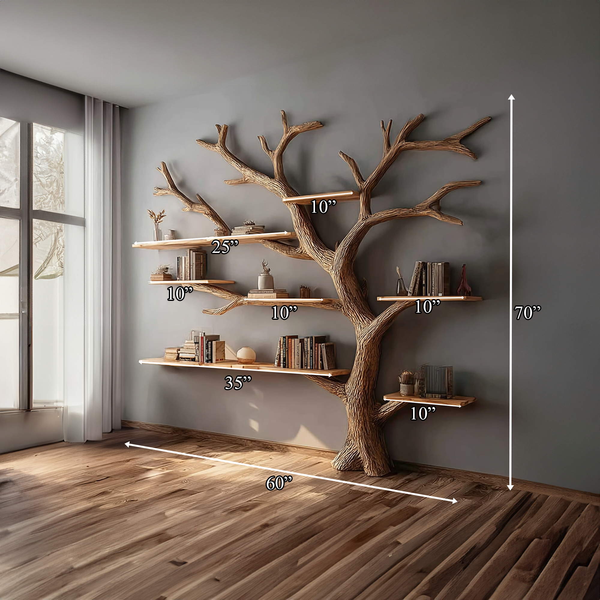 Rustic Artistic Tree Shelf Living Room Statement Decor SINLKITB325