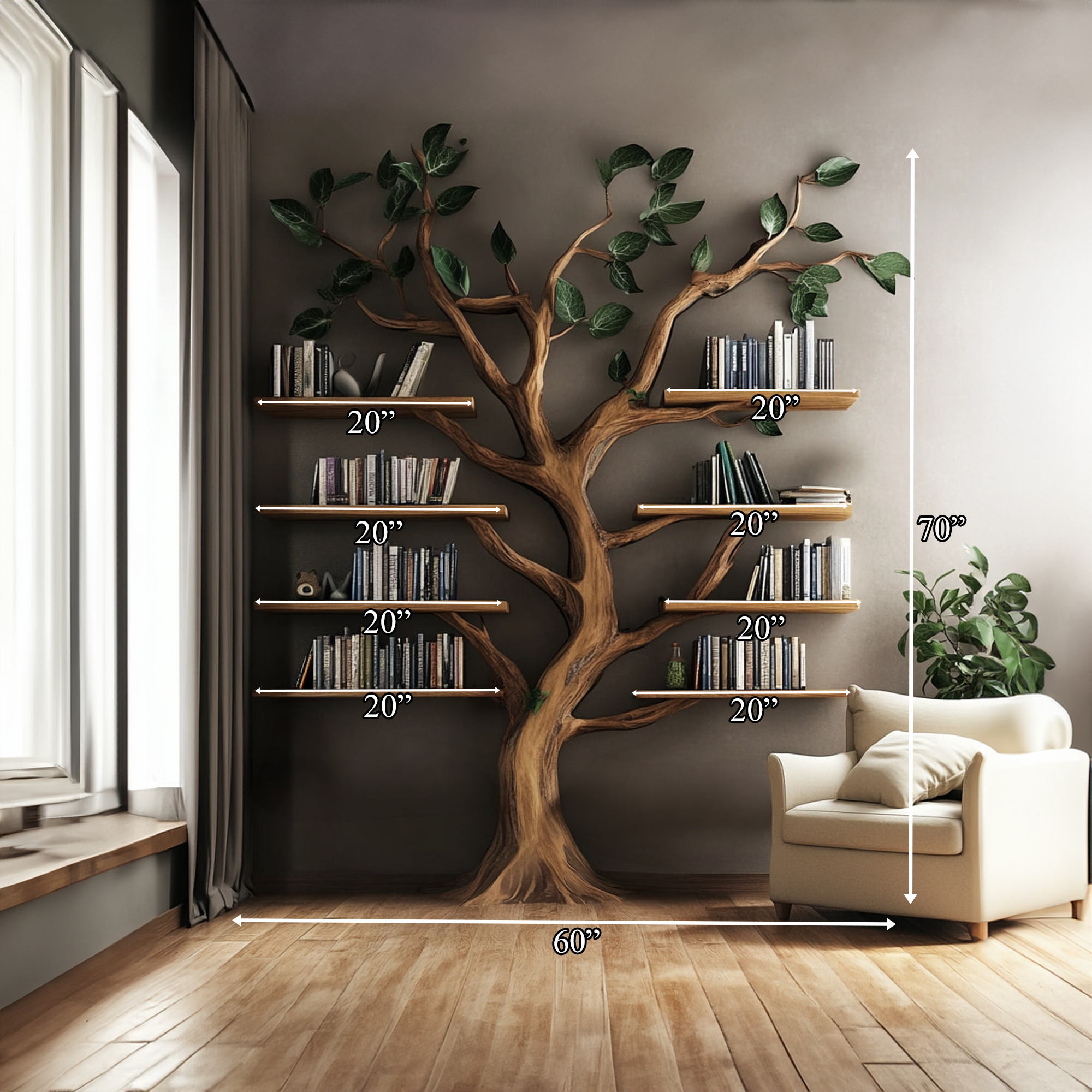 Rustic Tree Shaped Bookshelf living room SINLKITB327