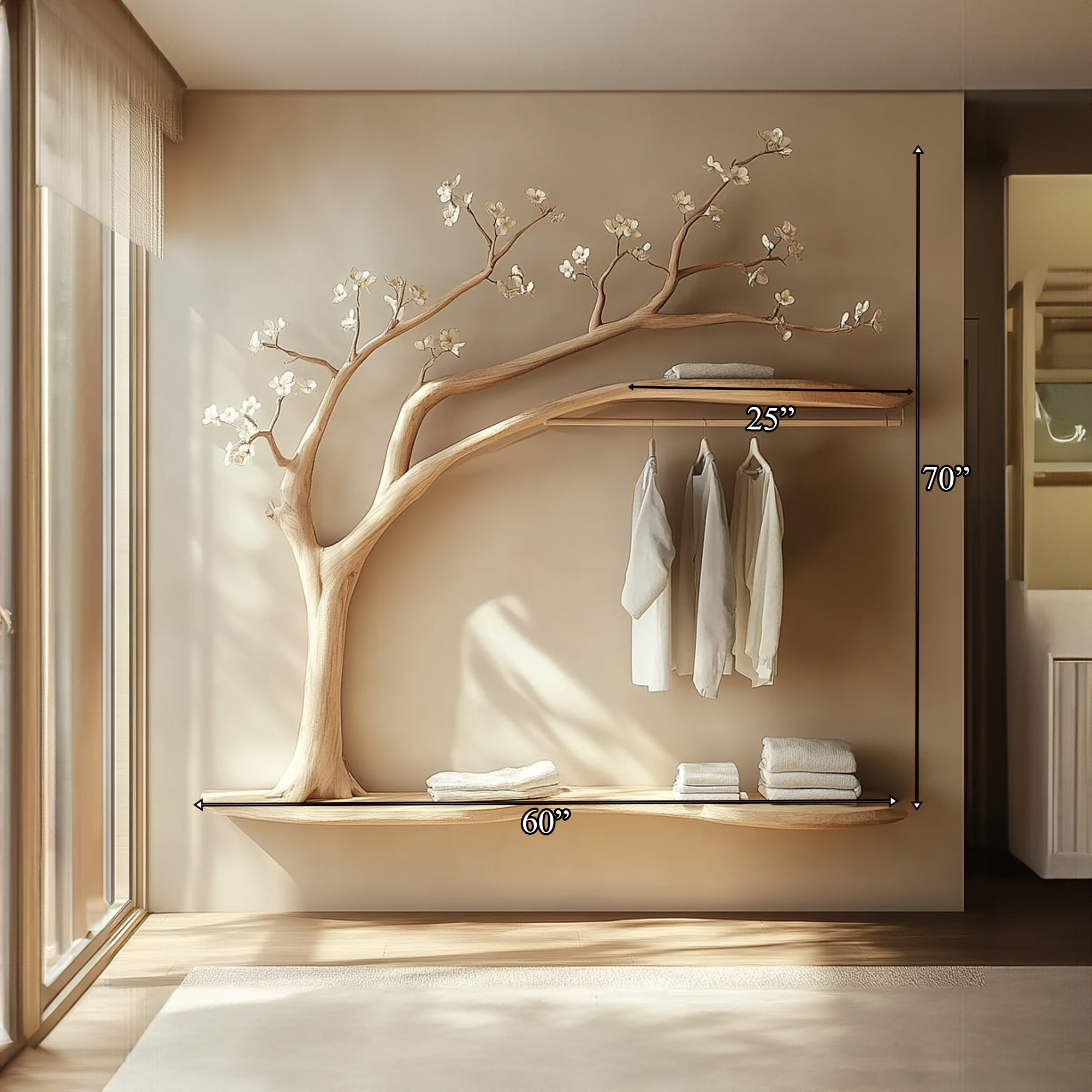 Scandinavian Tree Wardrobe Solid Wood Handcrafted Bedroom Storage SINLKITCR064