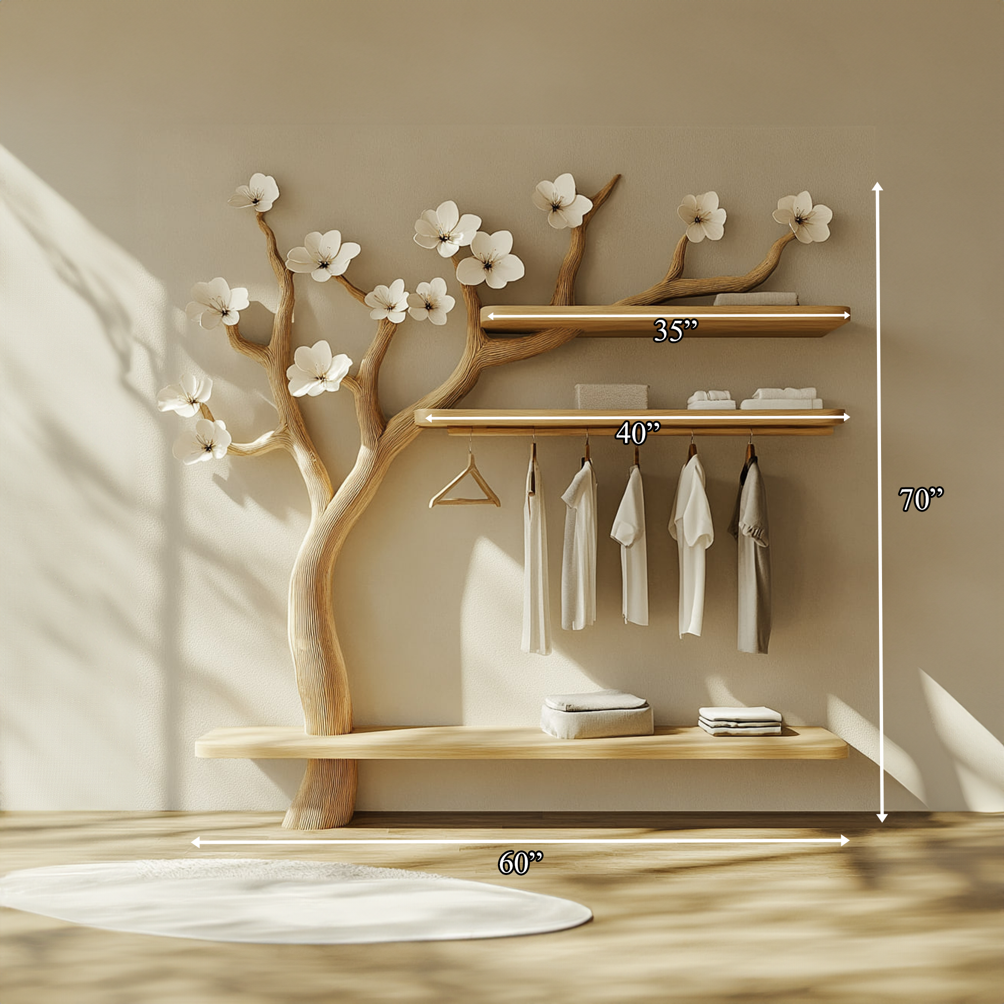 Scandinavian Tree Wardrobe Rack Solid Wood Bedroom Organizer SINLKITCR059