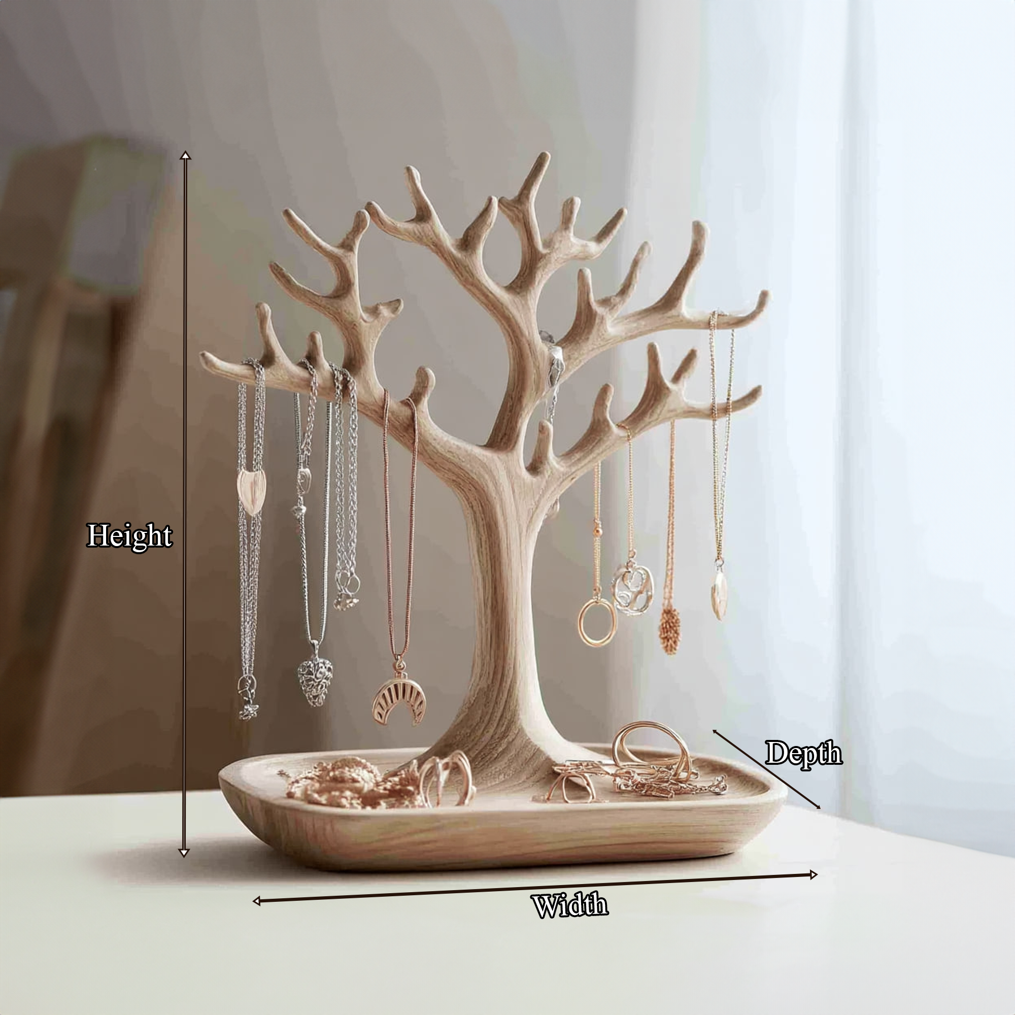 Scandinavian Solid Wood Jewelry Tree Organizer Stand SINLKITJR001
