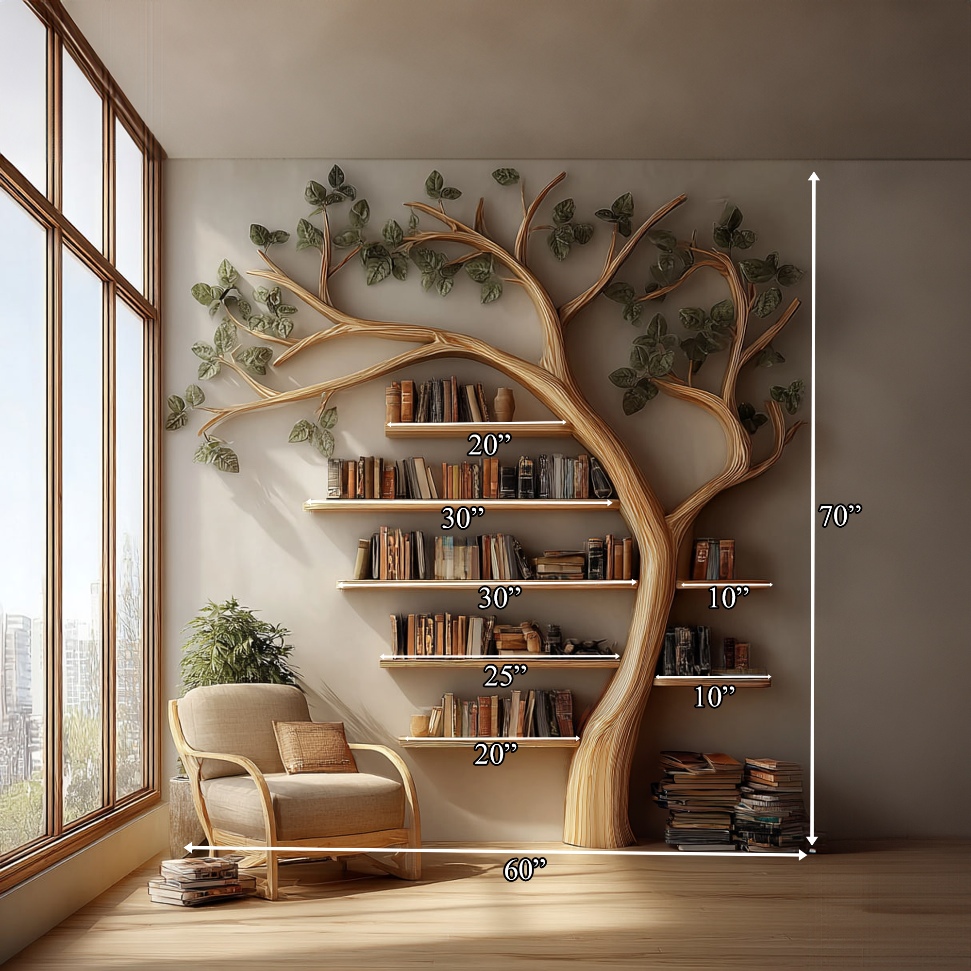 Rustic Tree Bookshelf Reading Corner Home Office Library Display SINLKITB331
