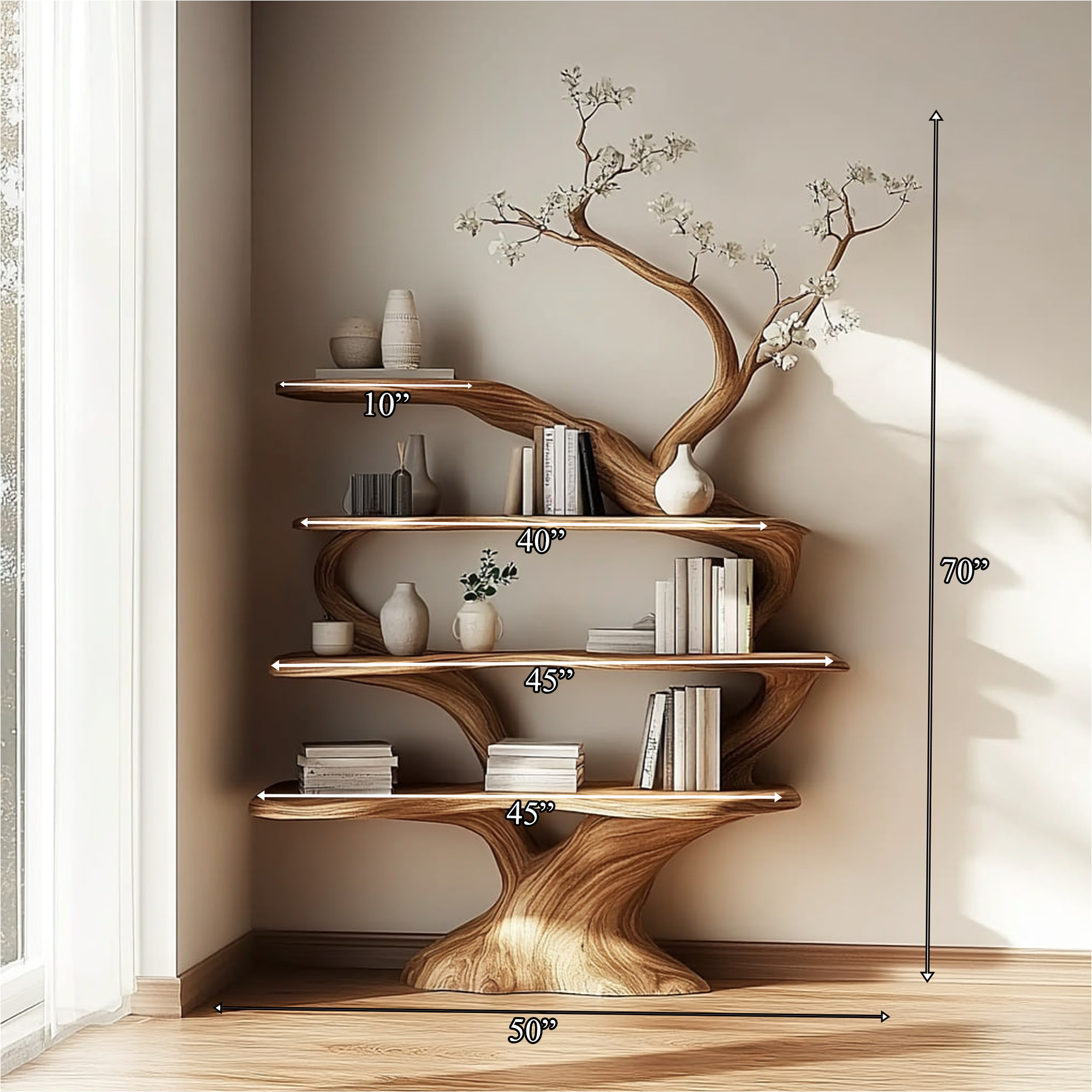 Rustic Unique Tree Bookshelf Living Room Large Organizer SINLKITB467