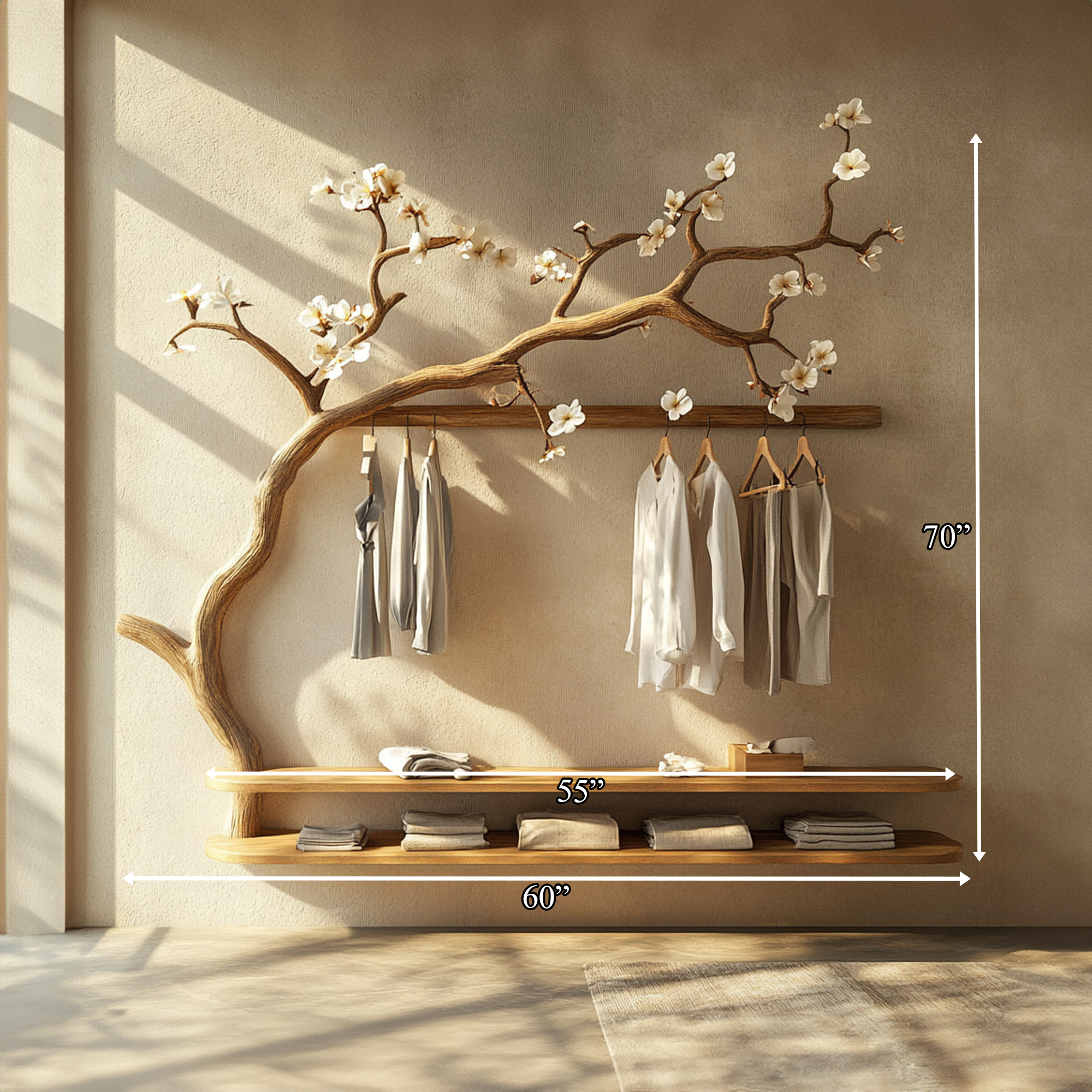 Scandinavian Tree Wardrobe Solid Wood Handcrafted Bedroom Organizer SINLKITCR061