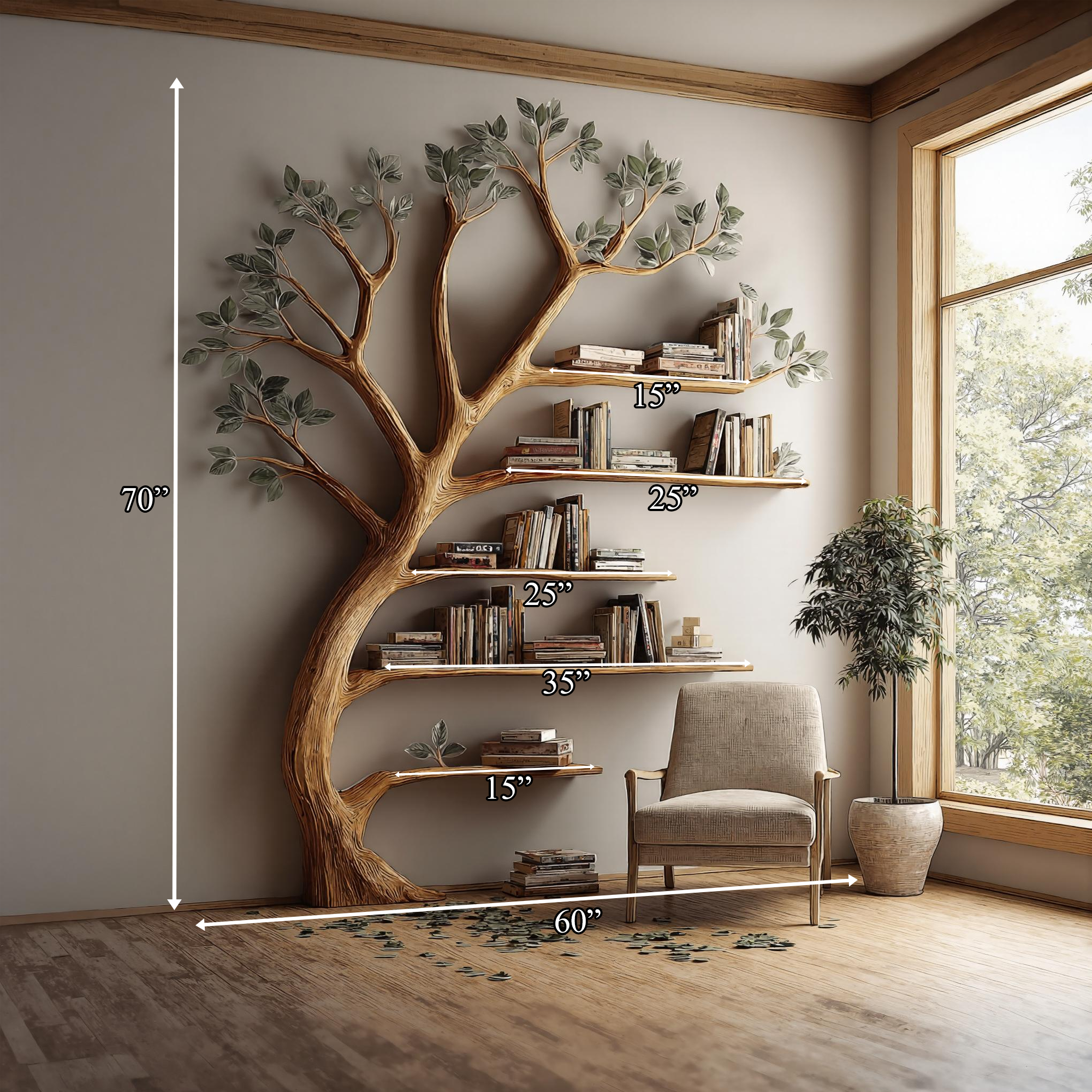 Rustic Branch Bookshelf Living Room Home Library Artistic Wall SINLKITB329