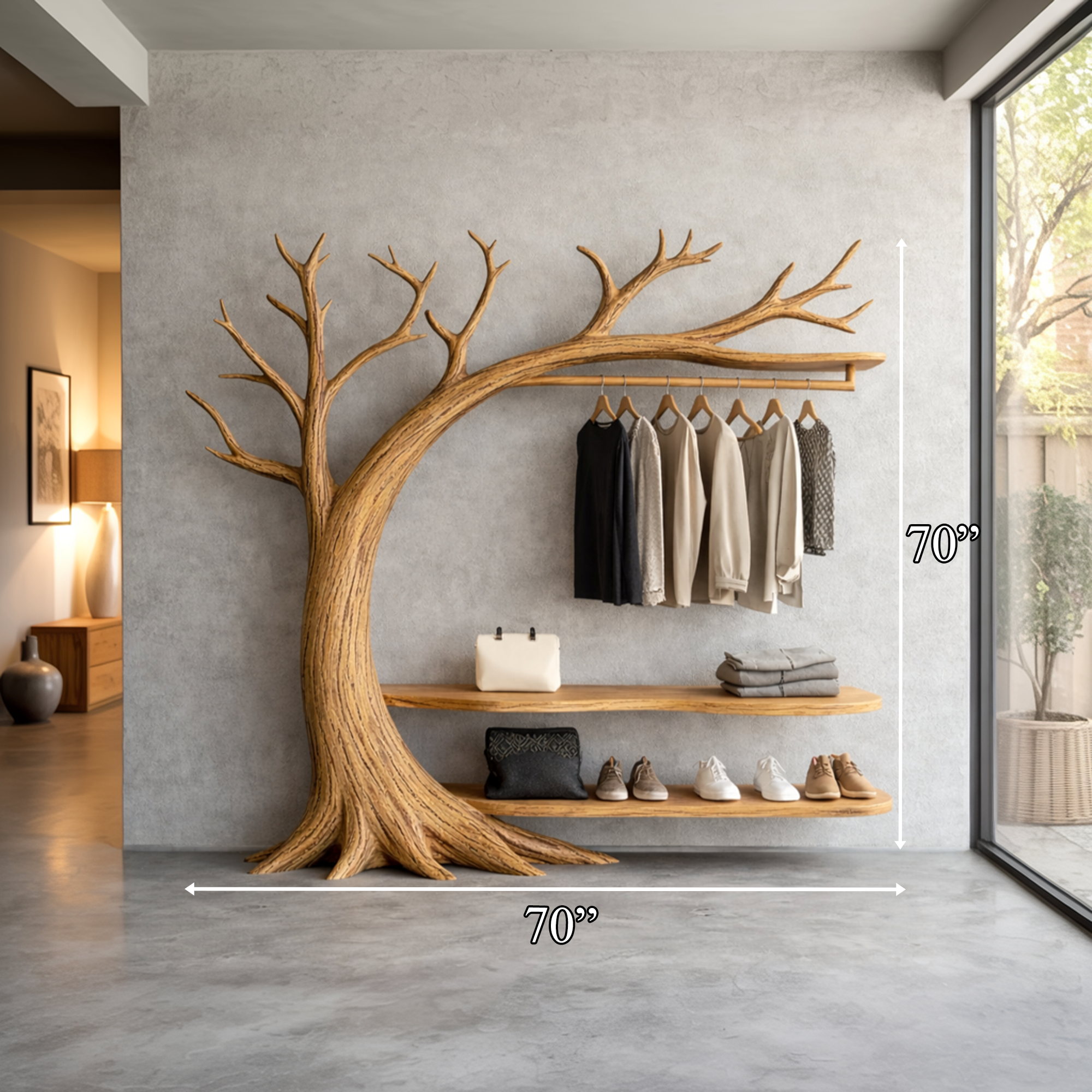 Organic Wood Tree Coat Rack Modern Living Room SINLKITCR086