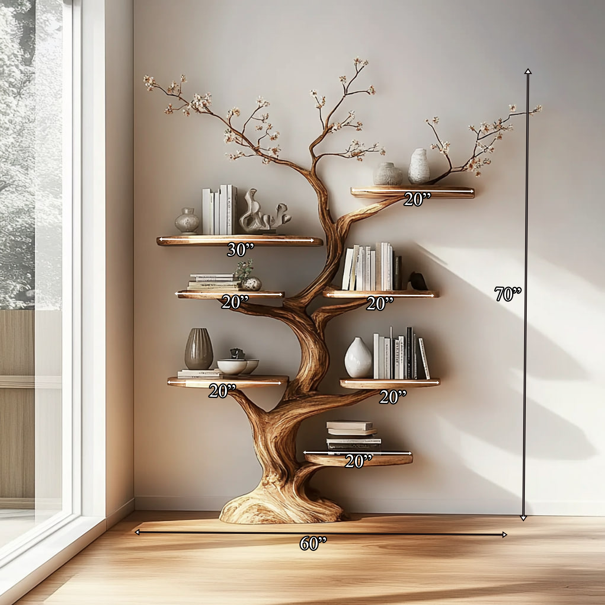 Rustic Tree Display Shelf Living Room Bedroom Artistic Unit SINLKITB463