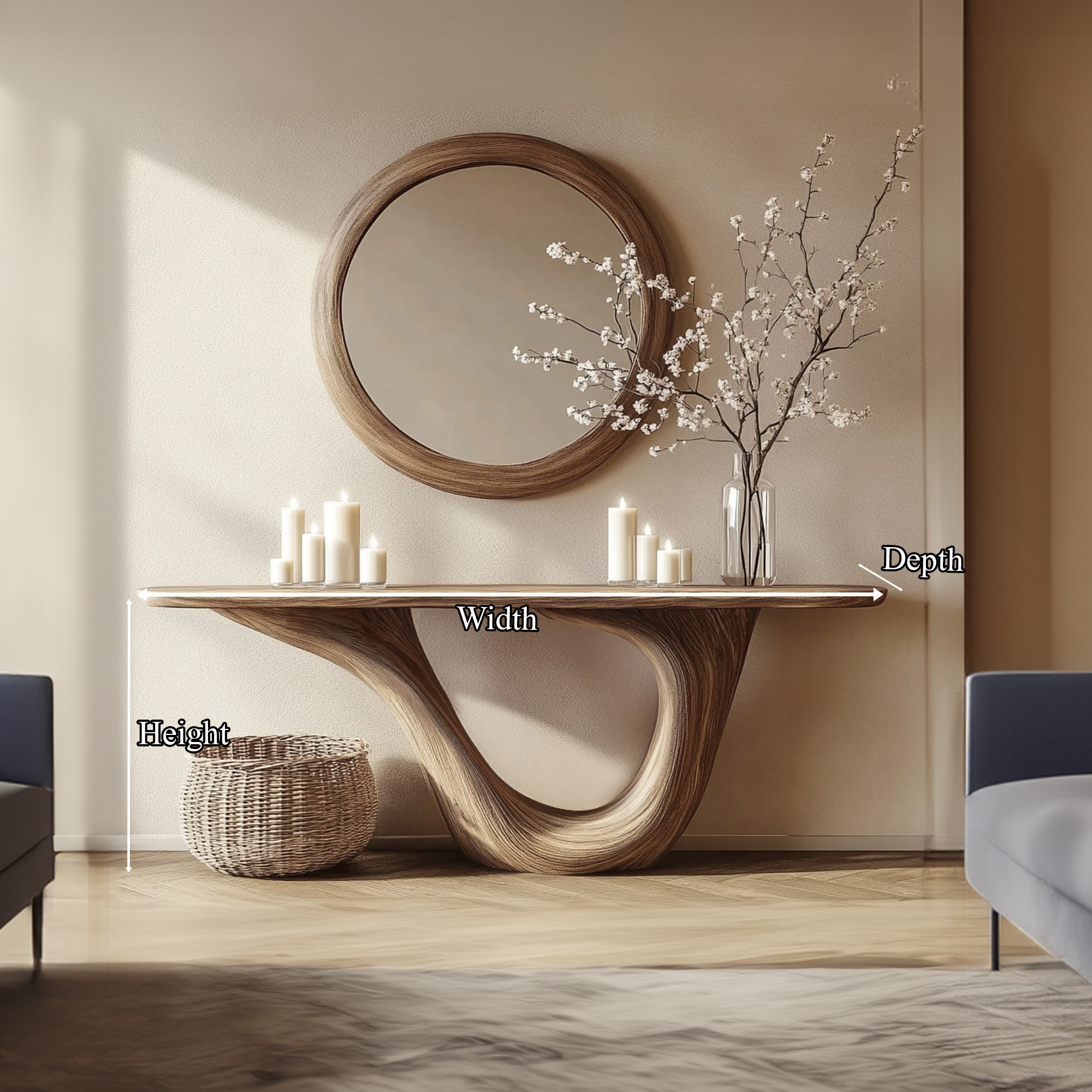 Mid Century Console Table Sculptural Wood Arch Luxury Foyer Display SINLKICS344