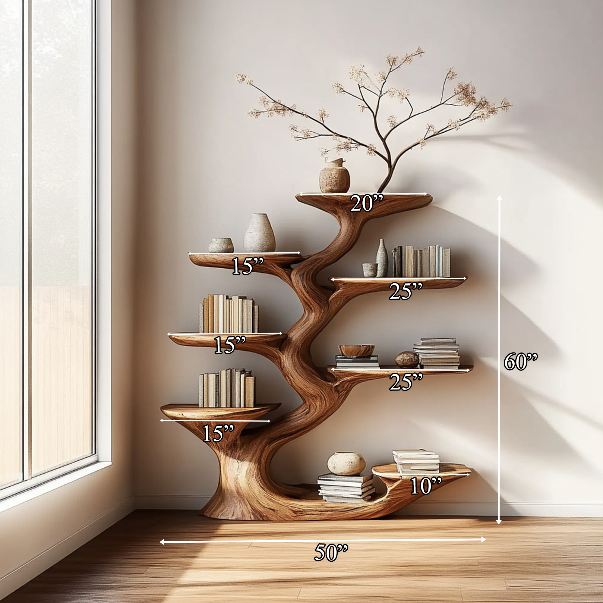 Rustic Sculptural Tree Bookshelf Living Room SINLKITB474