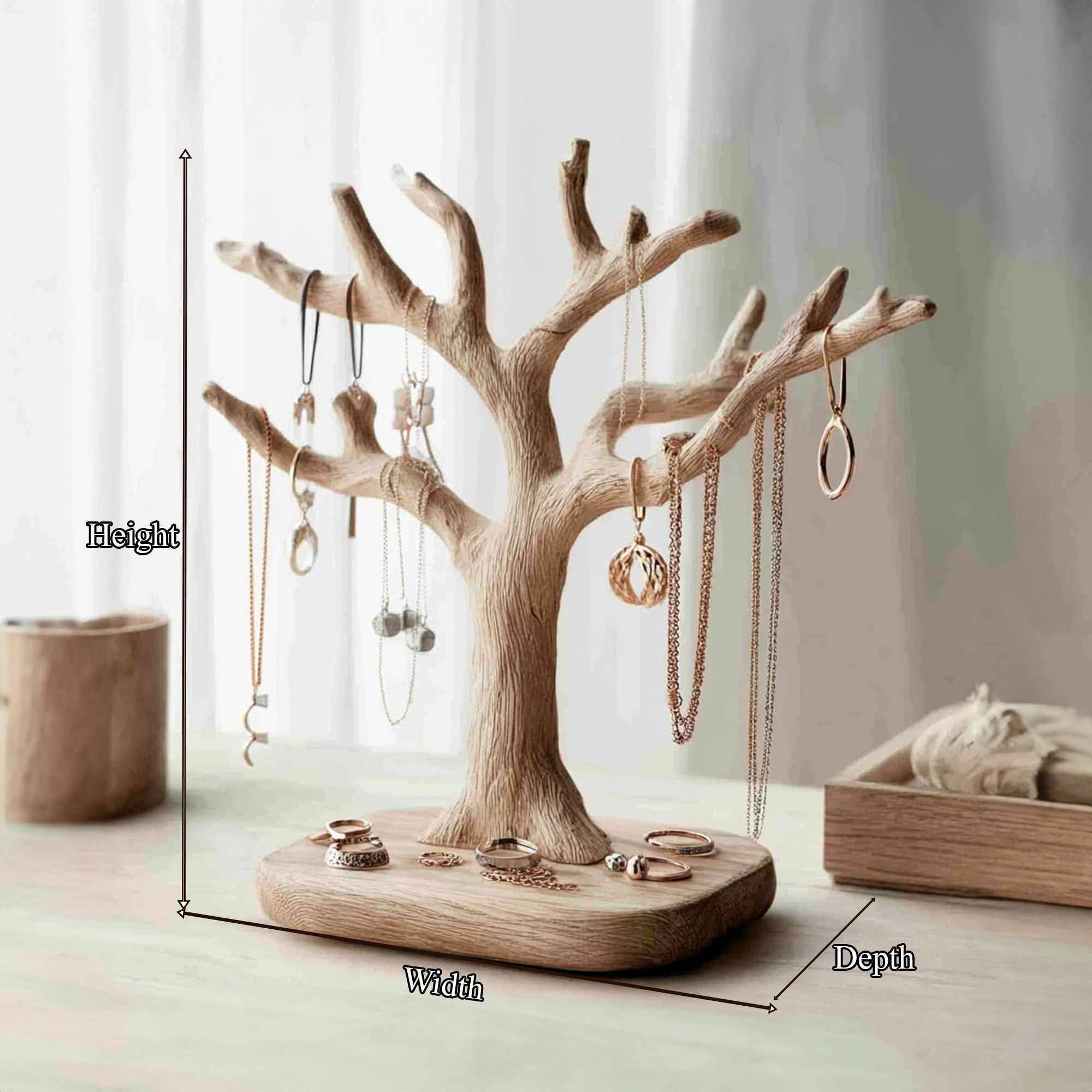 Rustic Solid Wood Jewelry Tree Organizer Handmade SINLKITJR004