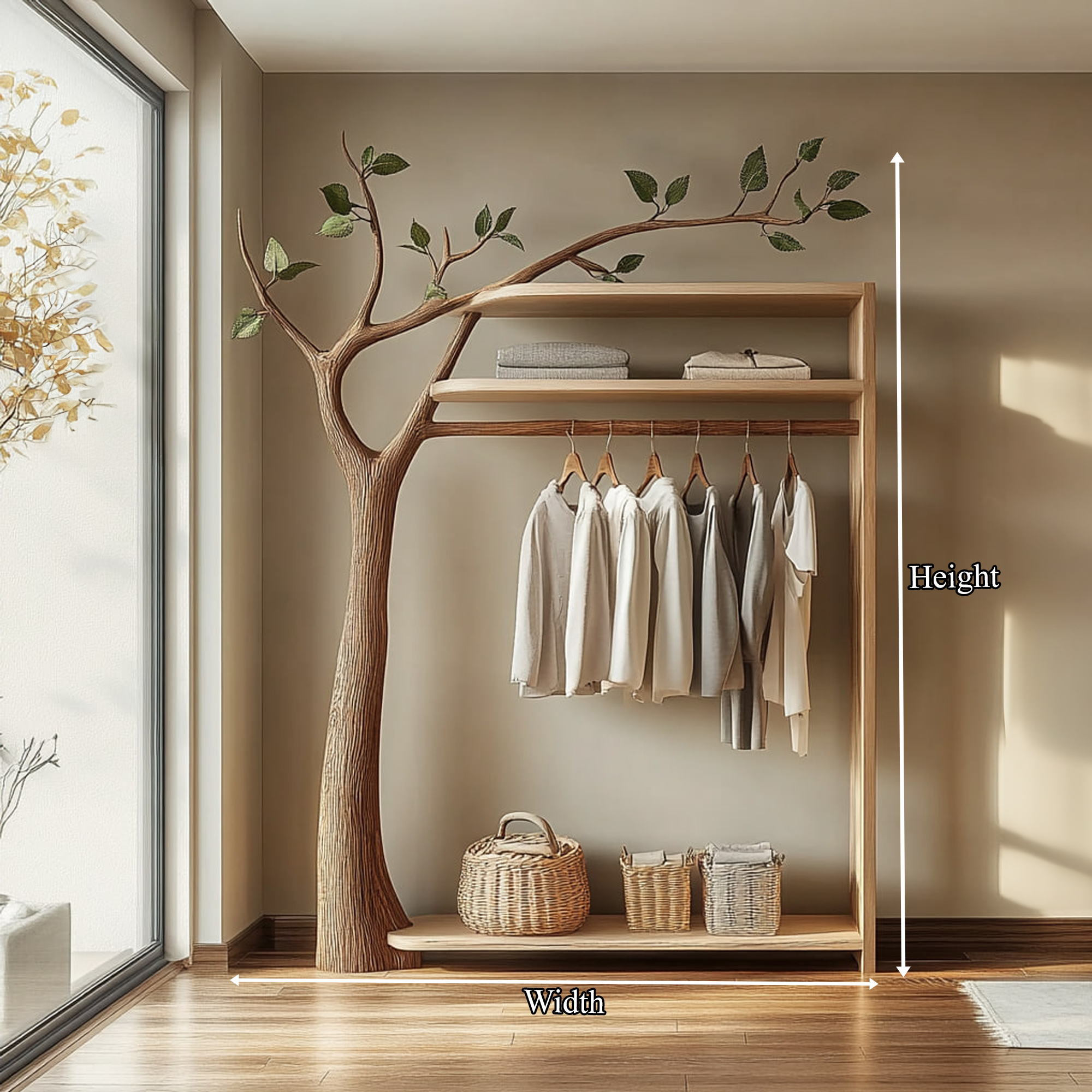 Nature Inspired Wooden Tree Clothing Rack Modern Bedroom SINLKITCR053