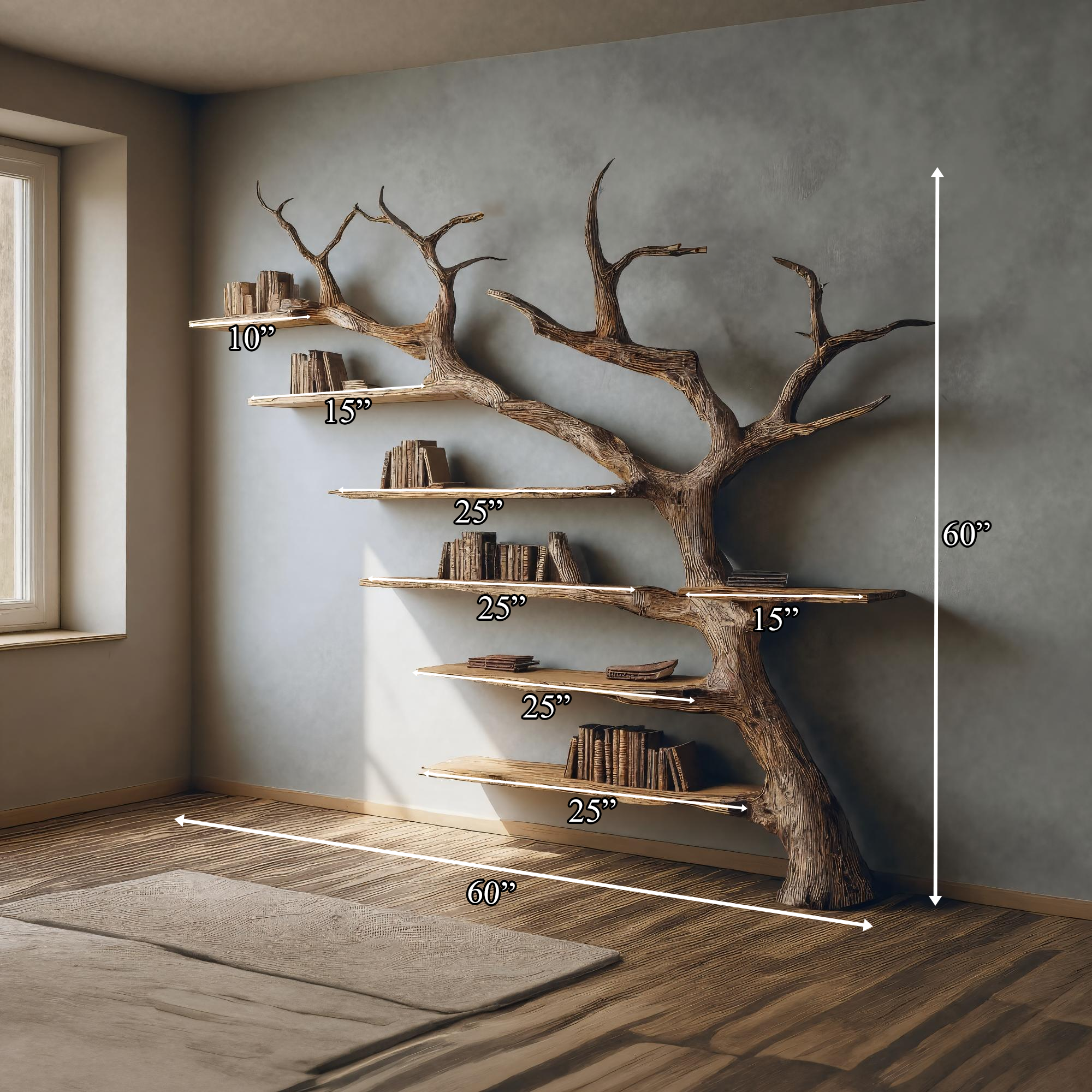 Rustic Branch Bookshelf Home Office Artistic Wall Decor SINLKITB322