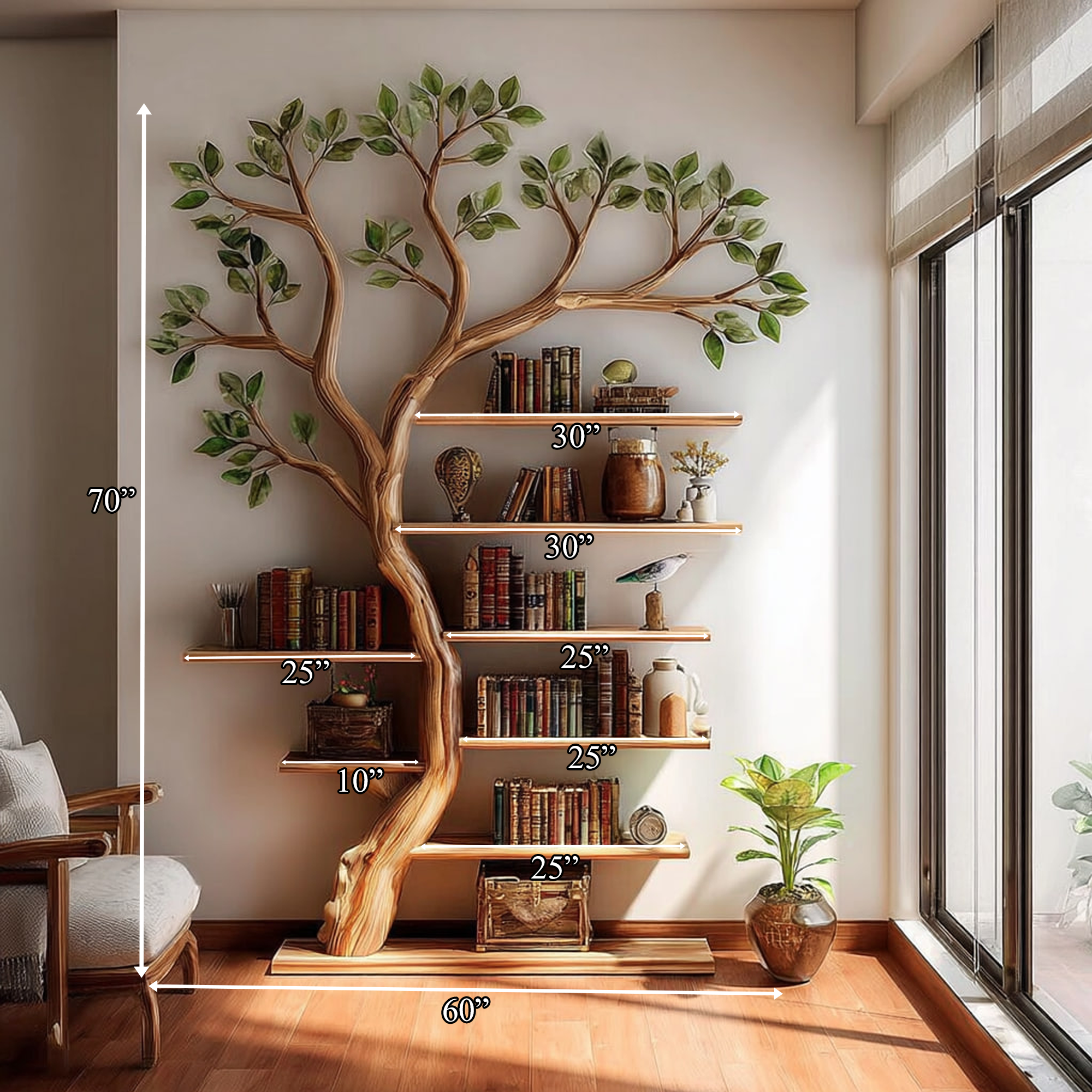 Rustic Tree Bookshelf Living Room Office Artistic Wall Display SINLKITB332