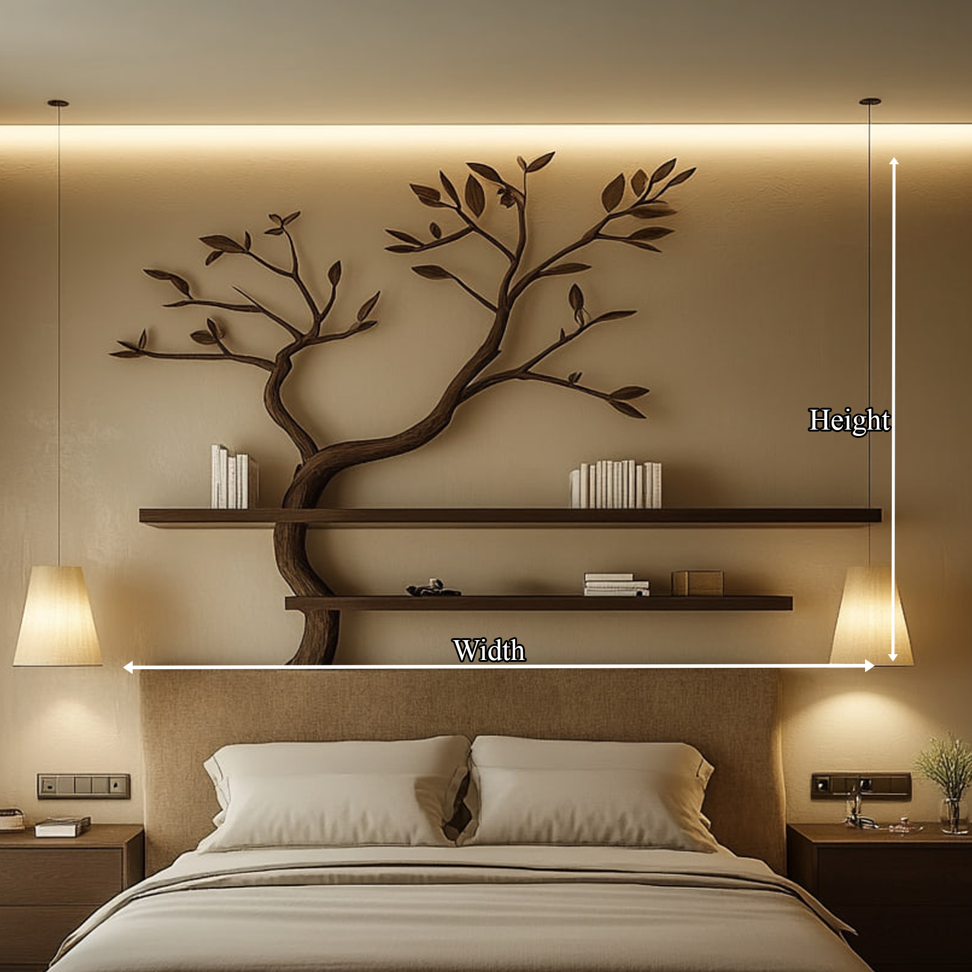 Mid Century Organic Tree Wall Shelf Bedroom SINLKITBS096