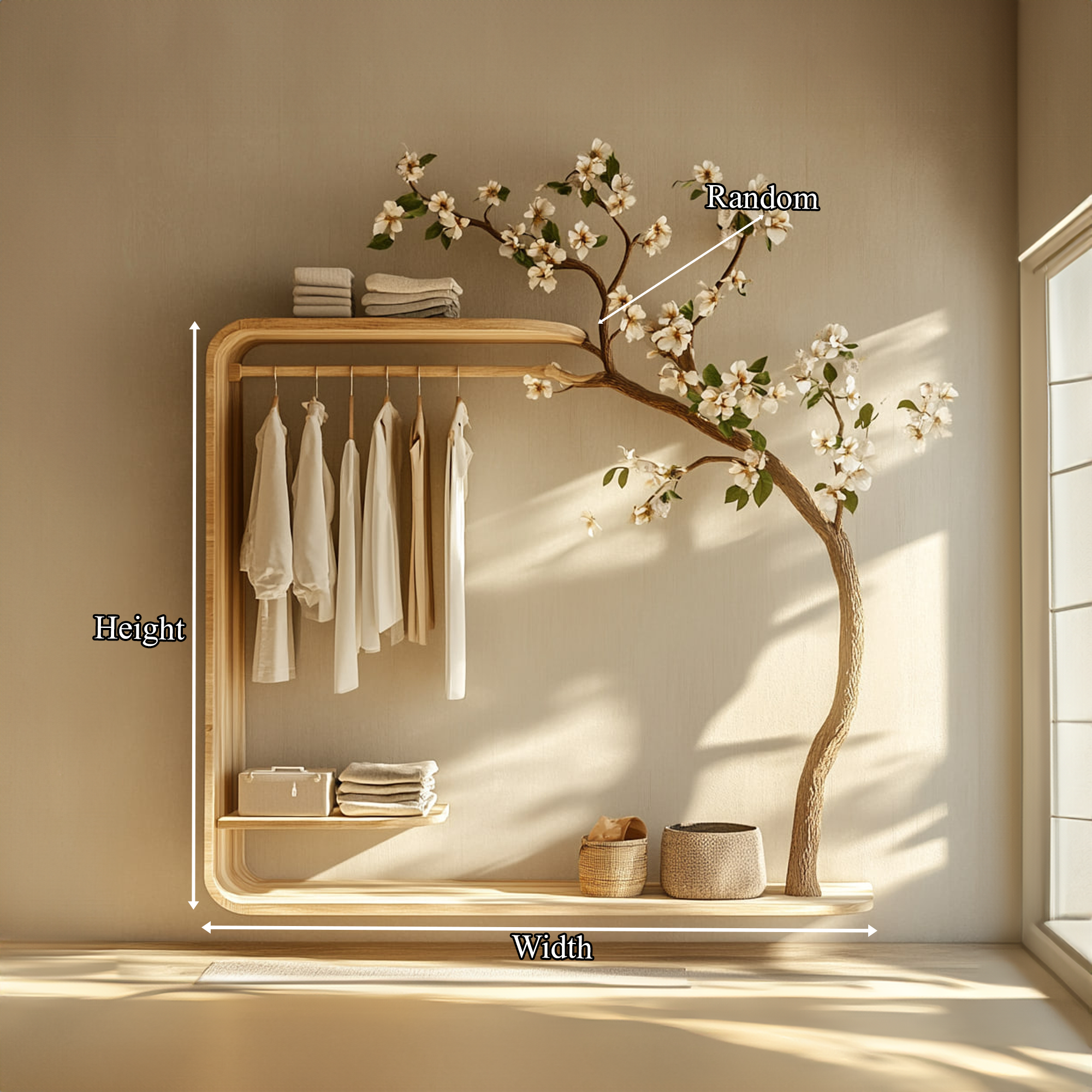 Minimalist Tree Wardrobe Handcrafted Solid Wood Bedroom Organizer SINLKITCR062