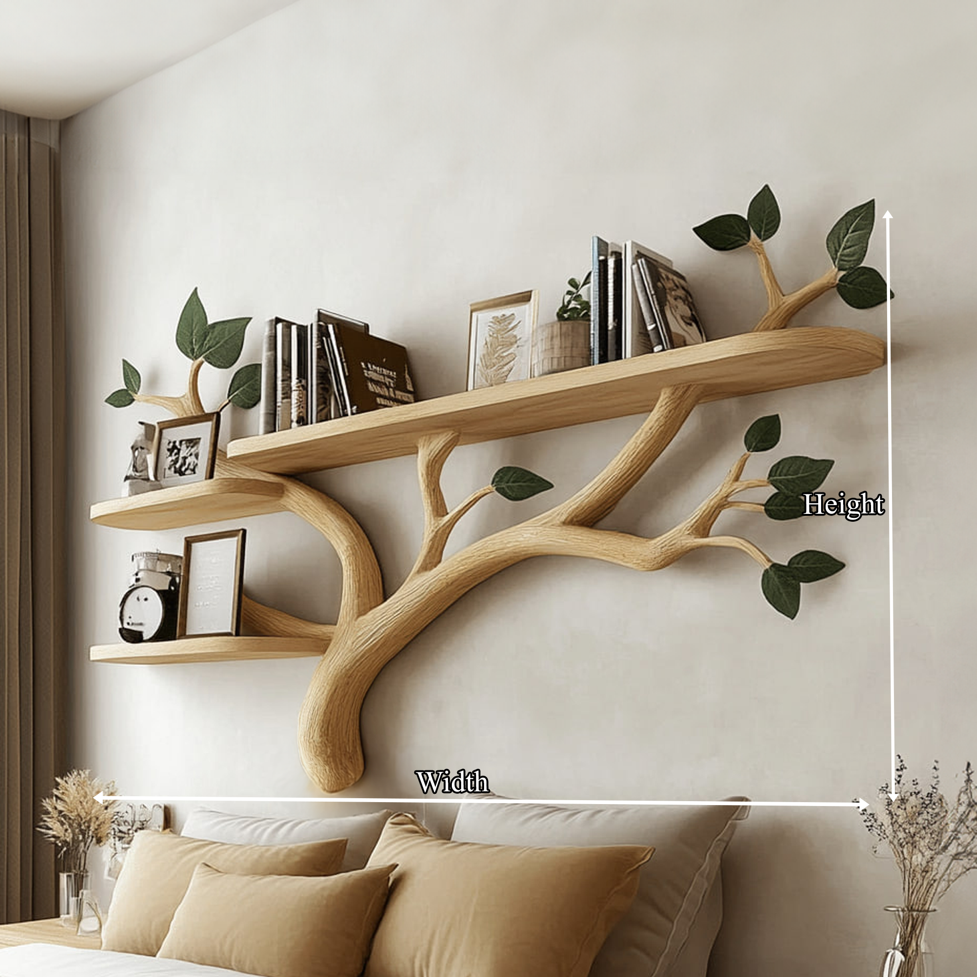 Rustic Organic Tree Wall Shelf Minimalist Bedroom Decor SINLKITBS064