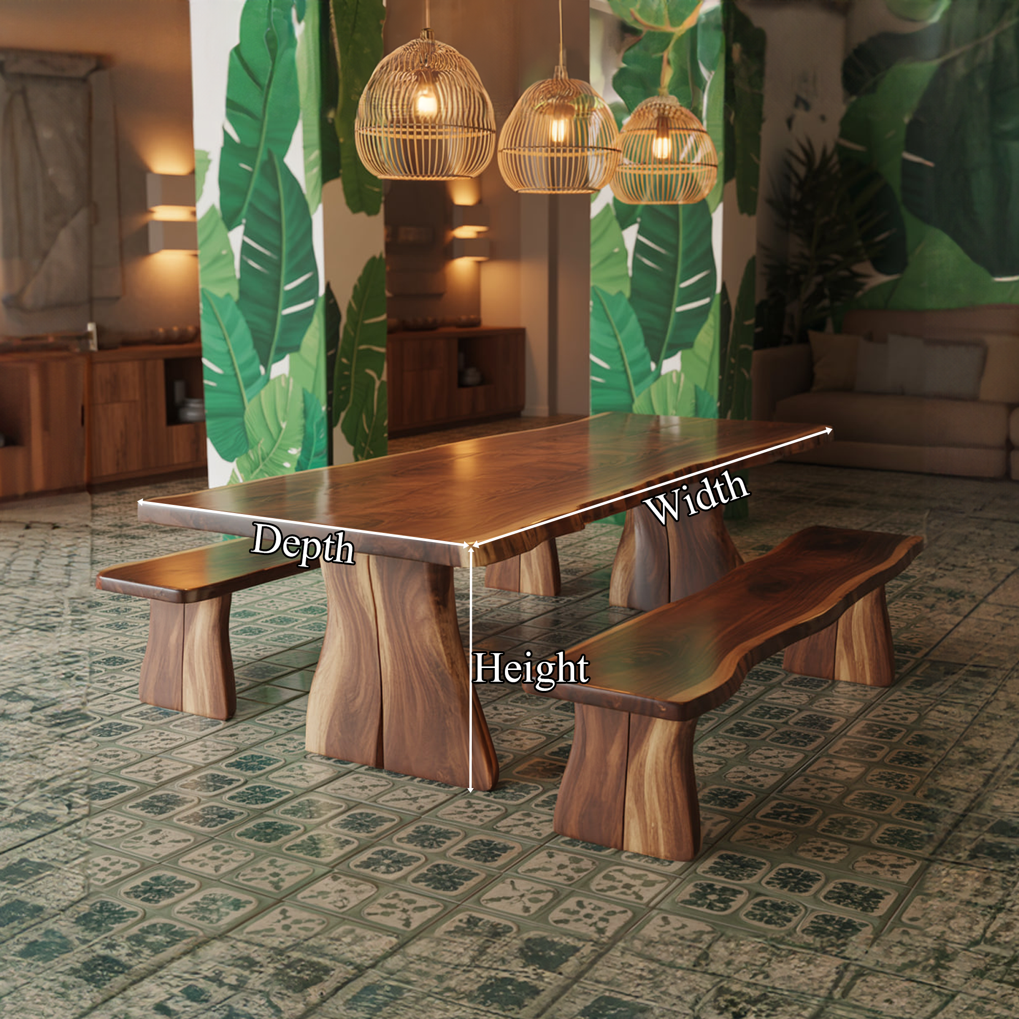 Rustic Live Edge Dining Table Natural Finish Kitchen SINLSDTS131