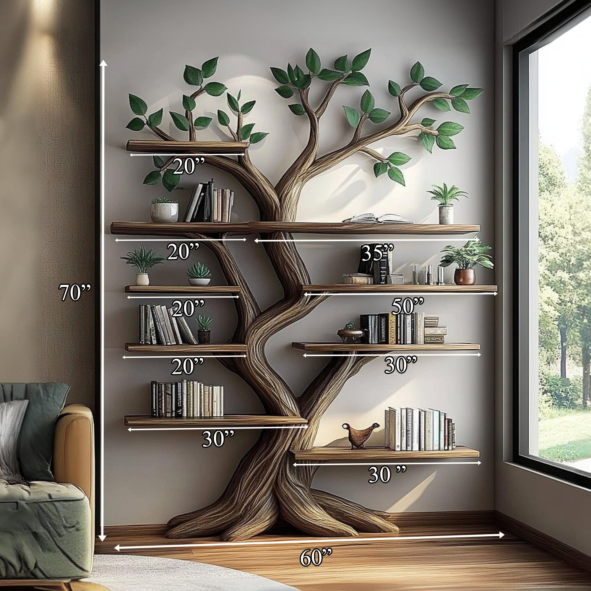 Rustic Organic Tree Branch Bookshelf Living Room Decor SINLKITB526