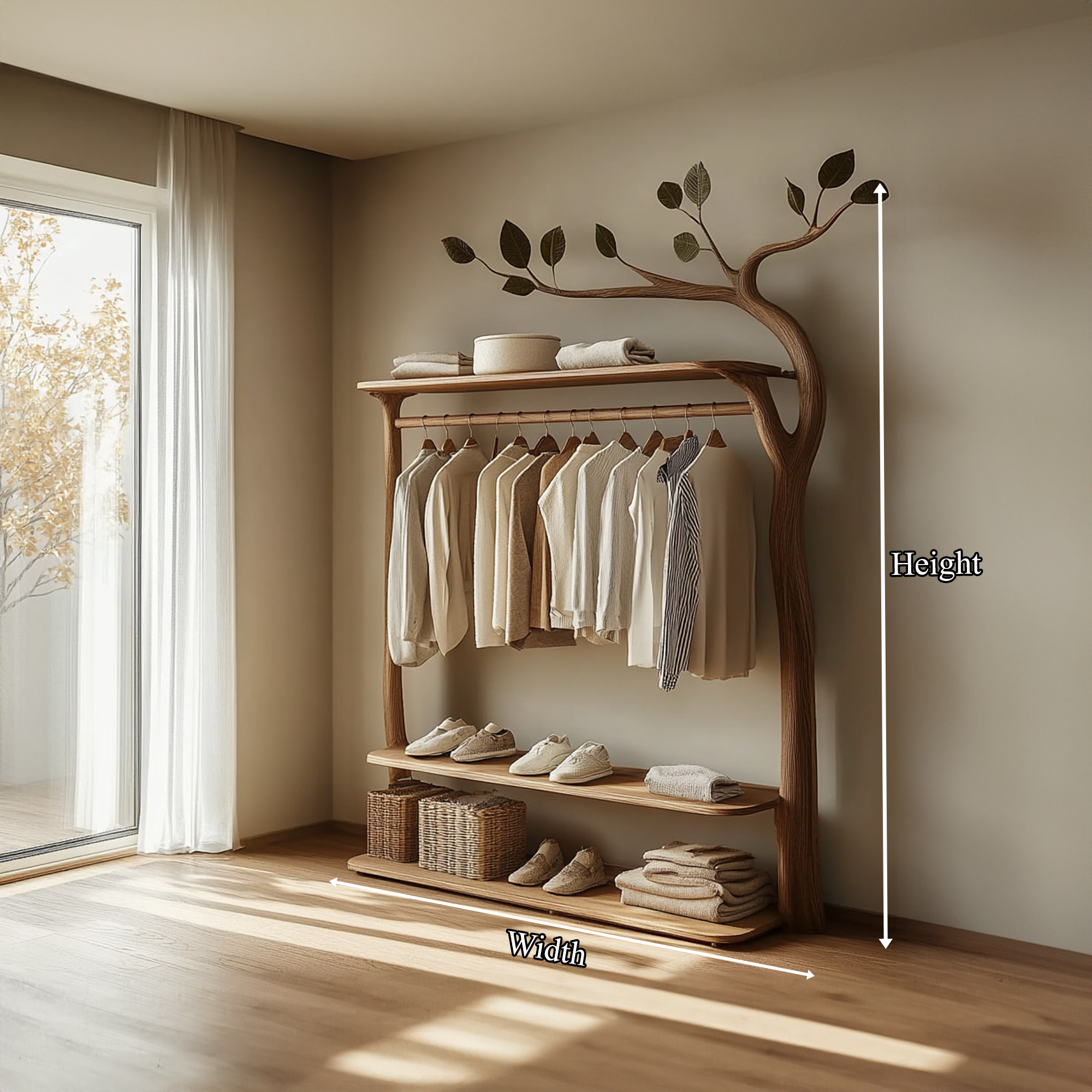 Rustic Tree Wardrobe Rack Solid Wood Bedroom Organizer SINLKITCR056