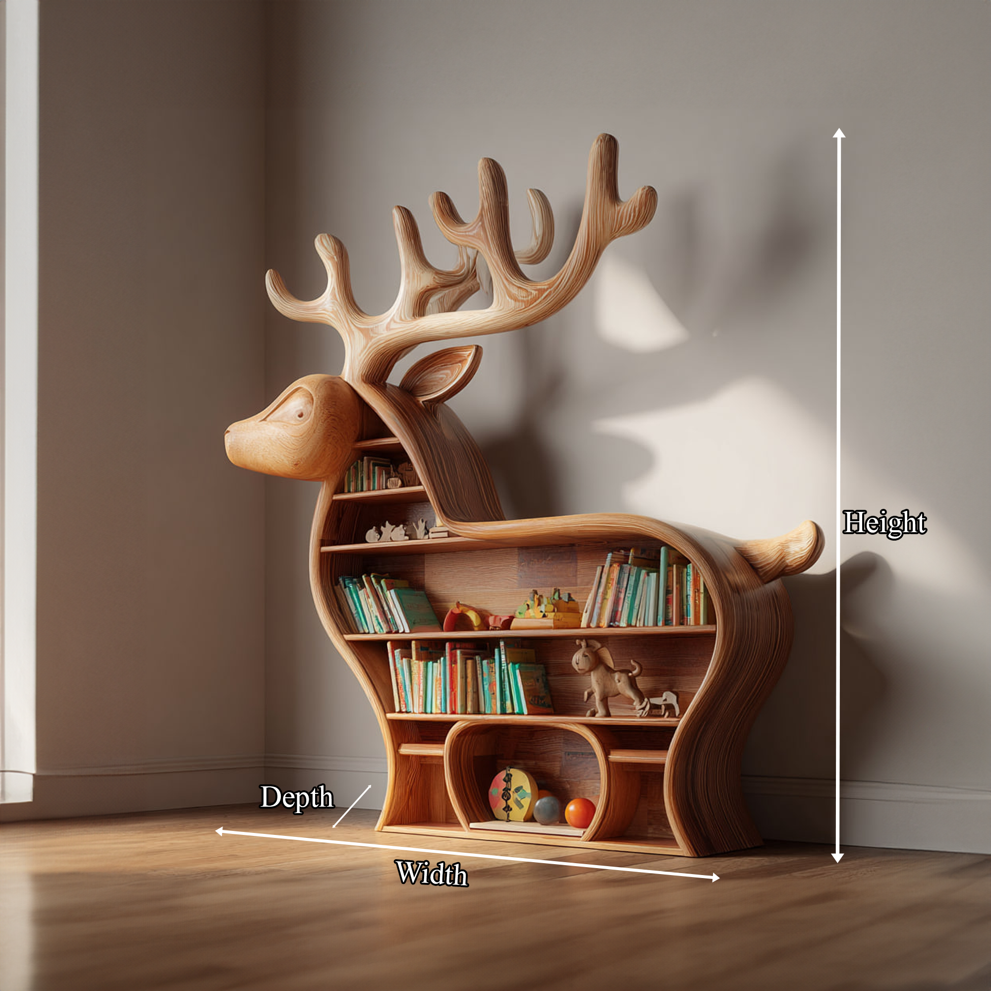 Rustic Deer Shaped Bookshelf Kids Room Nursery Furniture SINLKISC102