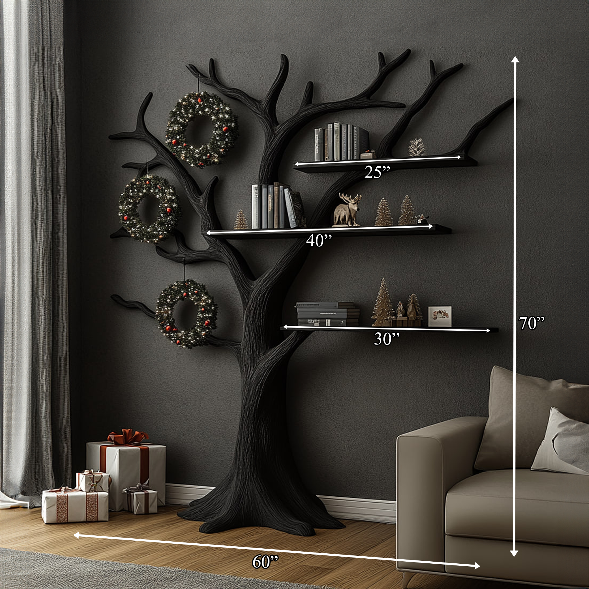 Rustic Tree Shaped Shelf Study Room Christmas Decor SINLKITB486