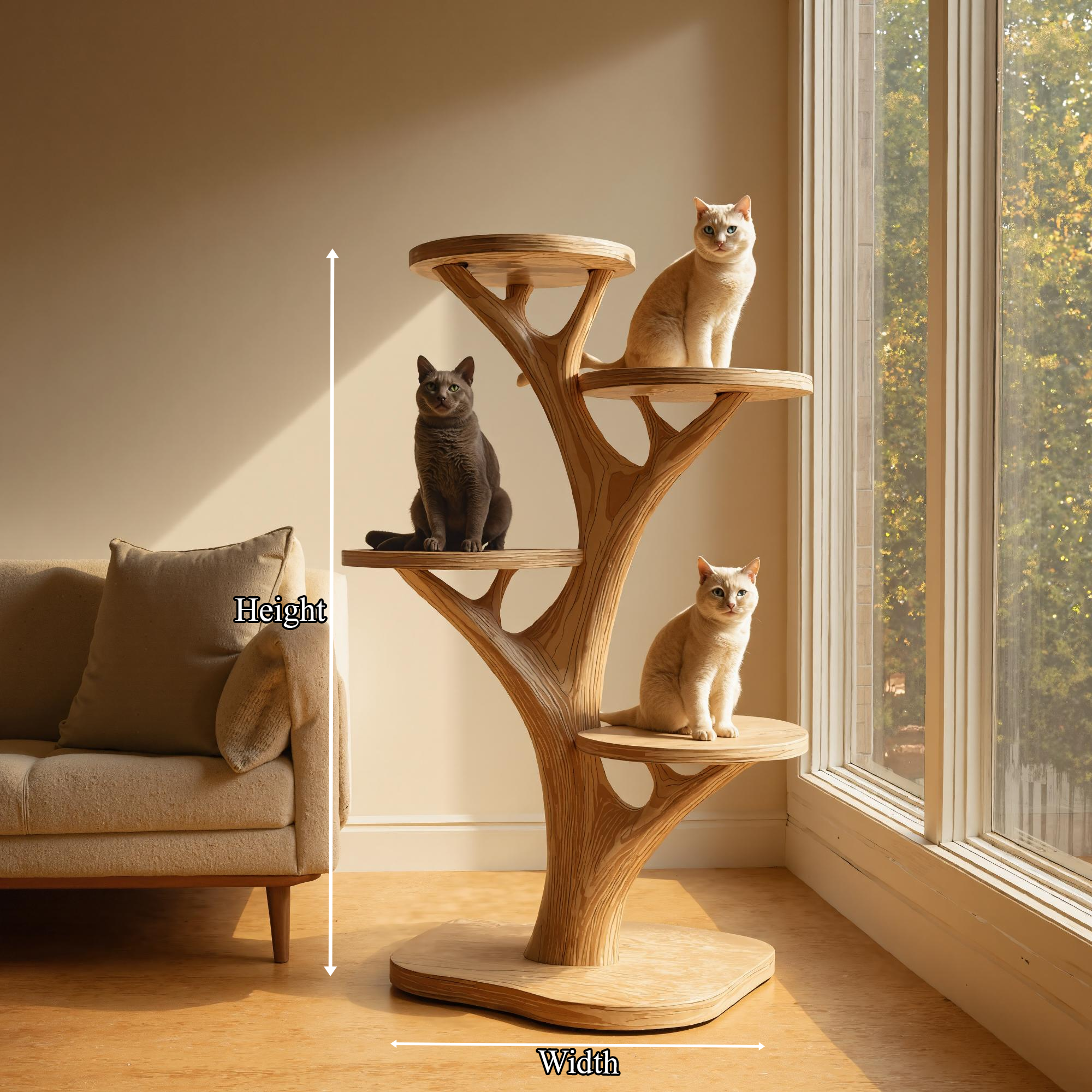 Rustic Wooden Cat Tree Stand Living Room Play SINLKITT051