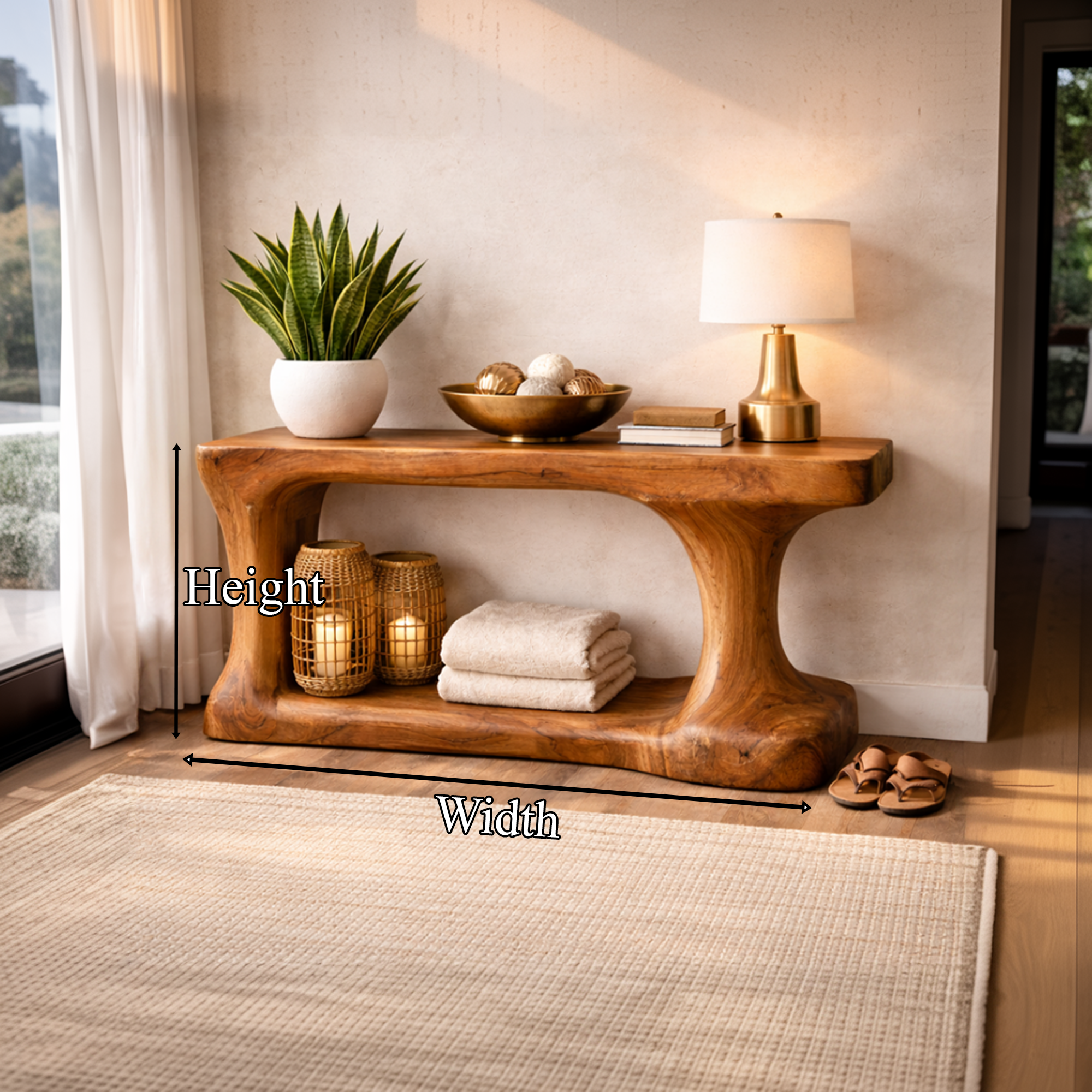 Rustic Console Table Organic Sculptural Design For Entryway SINLKICS452