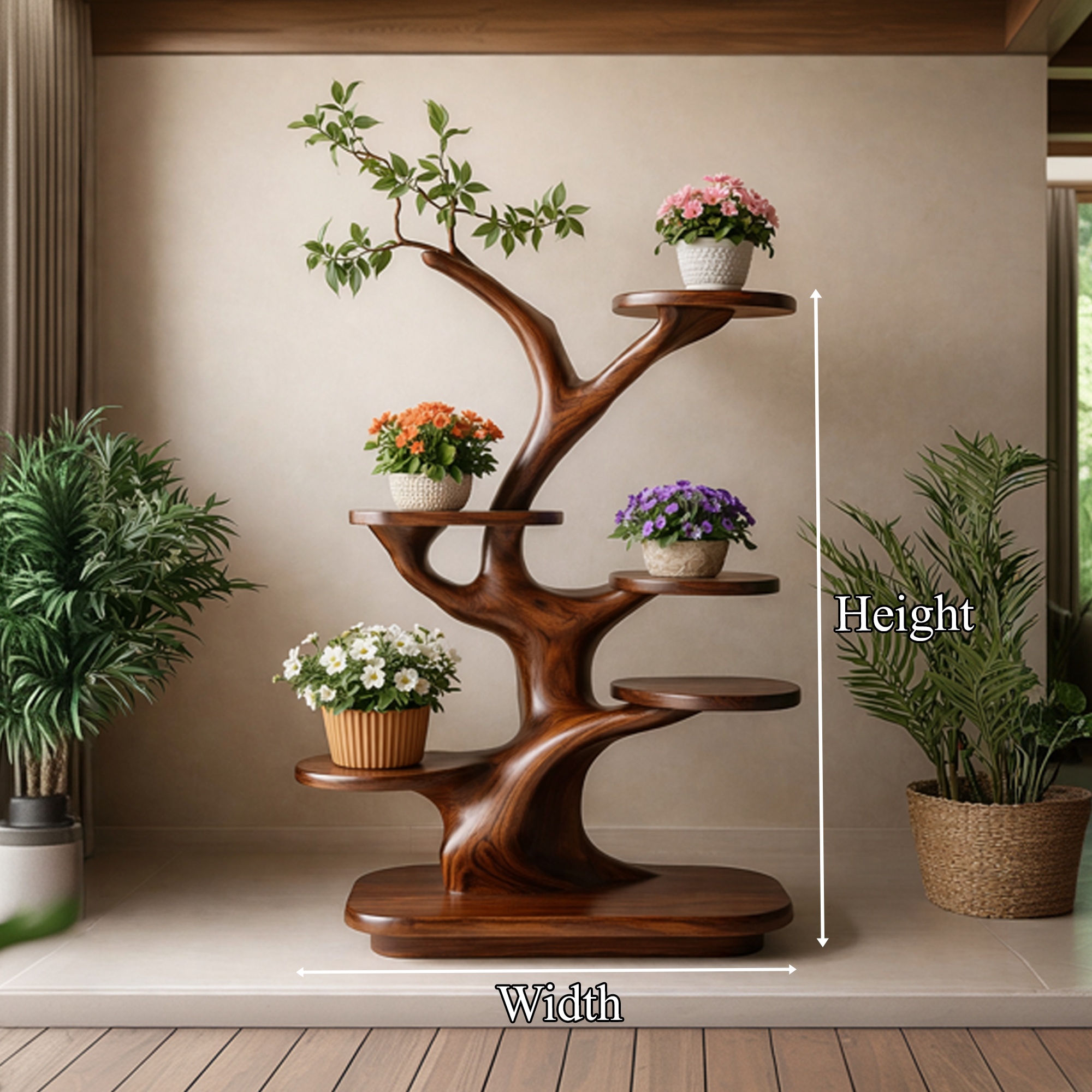 Midcentury Wooden Tree Plant Stand Home Interior SINLKITT108