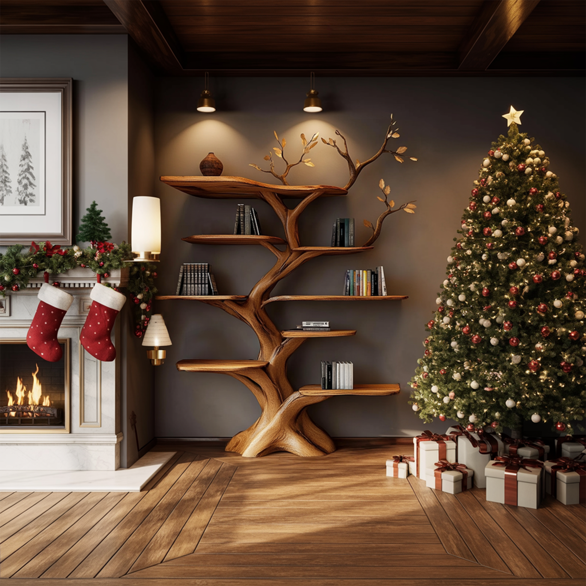 Rustic Tree Bookshelf Christmas Decor Living Or Bedroom SINLKITB592