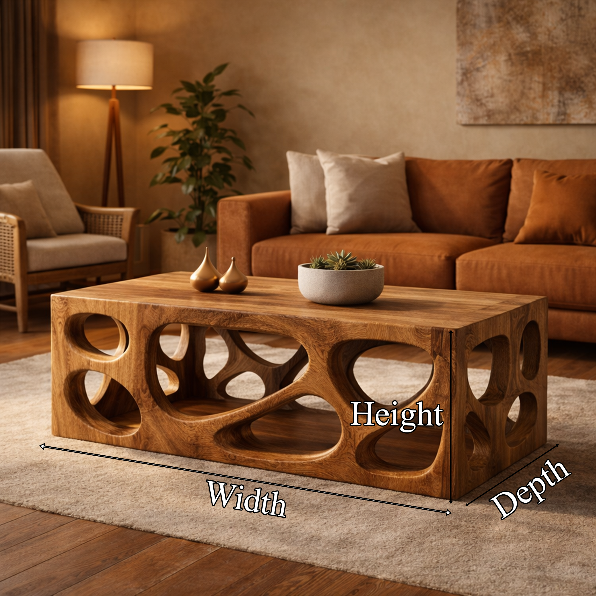 Architectural Carved Solid Wood Coffee Table Organic Void Design Statement Living Room Interior SINLKICF297