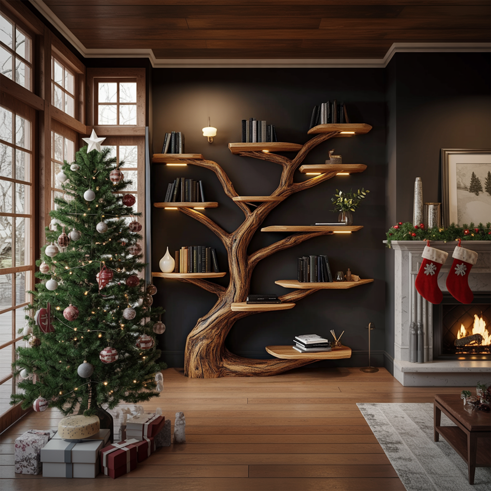 Rustic Tree Shelf Christmas Holiday Living Room SINLKITB593