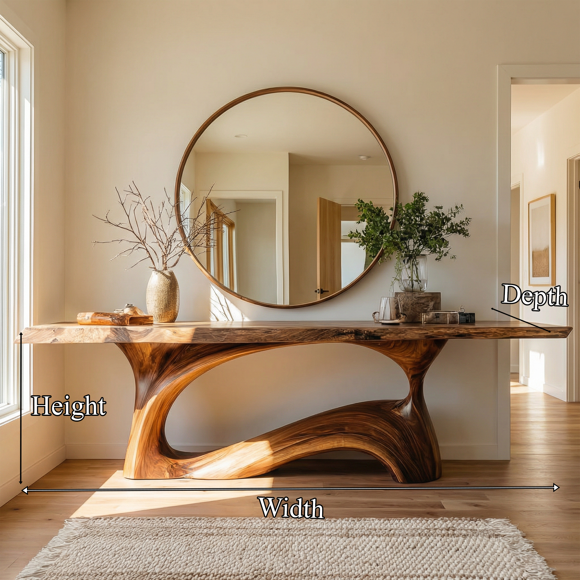 Natural Live Edge Sculptural Console Table Entryway Hallway Living Room SINLKICS499