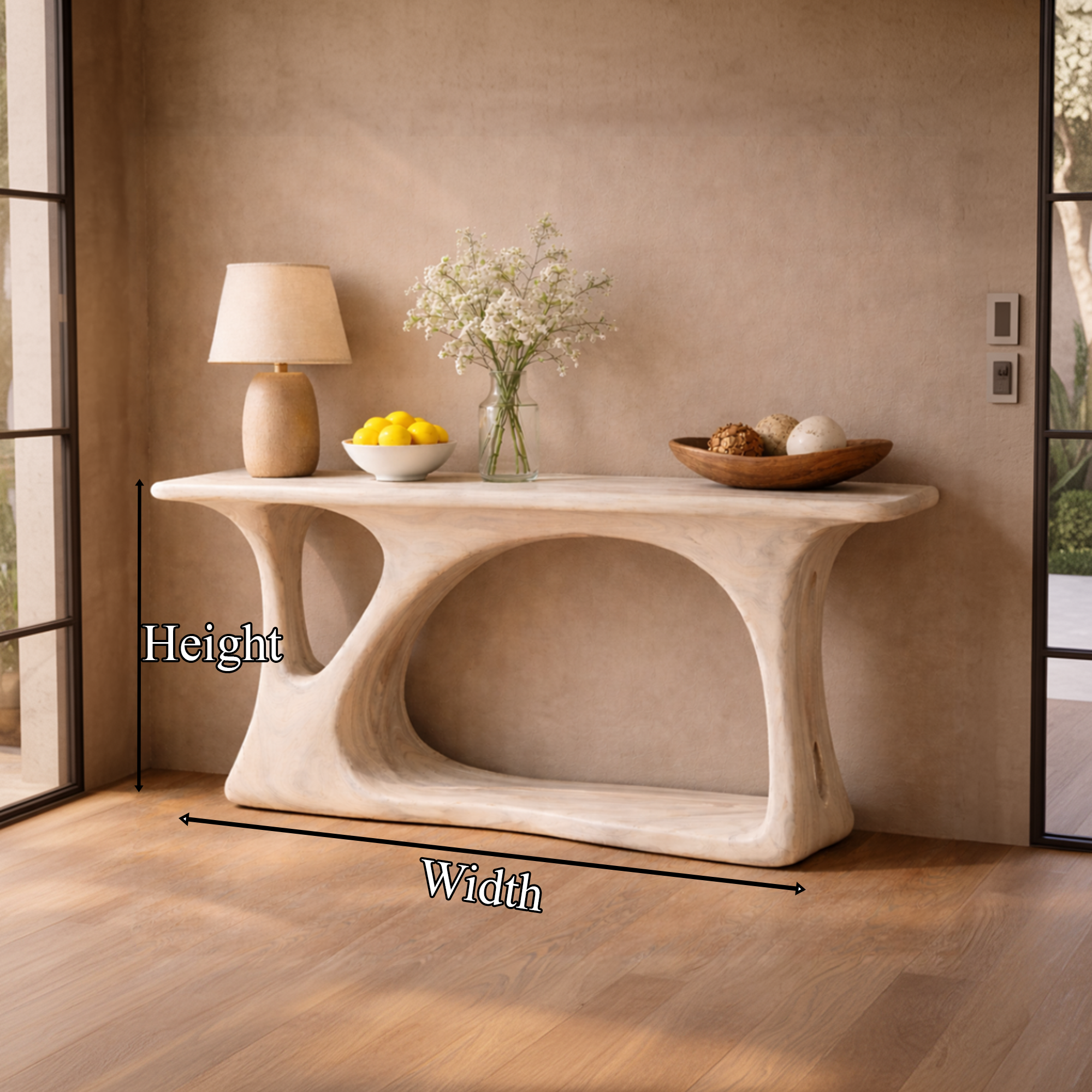Natural Wood Console Table Tree Inspired Base Handmade For Modern Living Room SINLKICS454