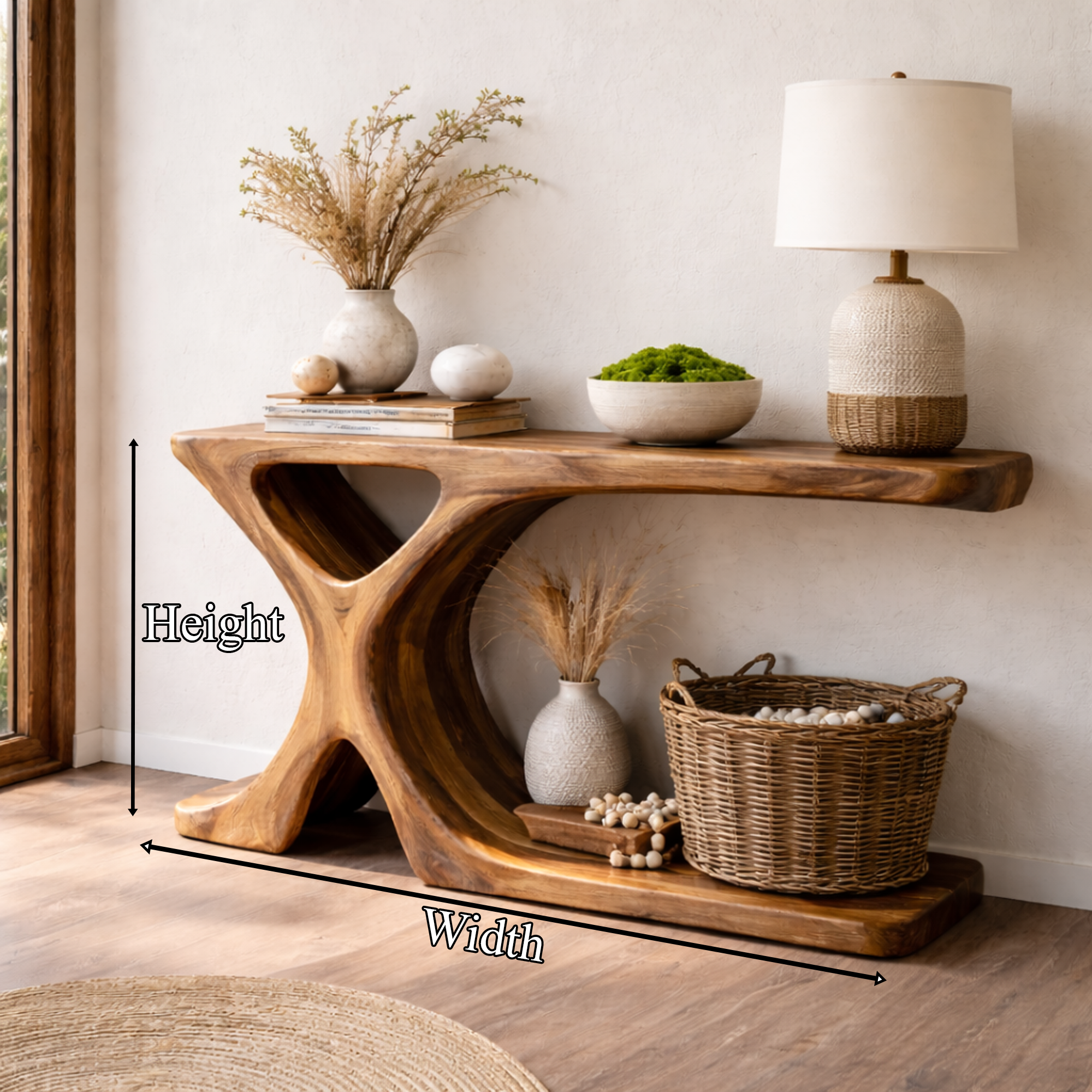 Handcrafted Organic Wood Console Table Tree Form Base For Hallway Decor SINLKICS456