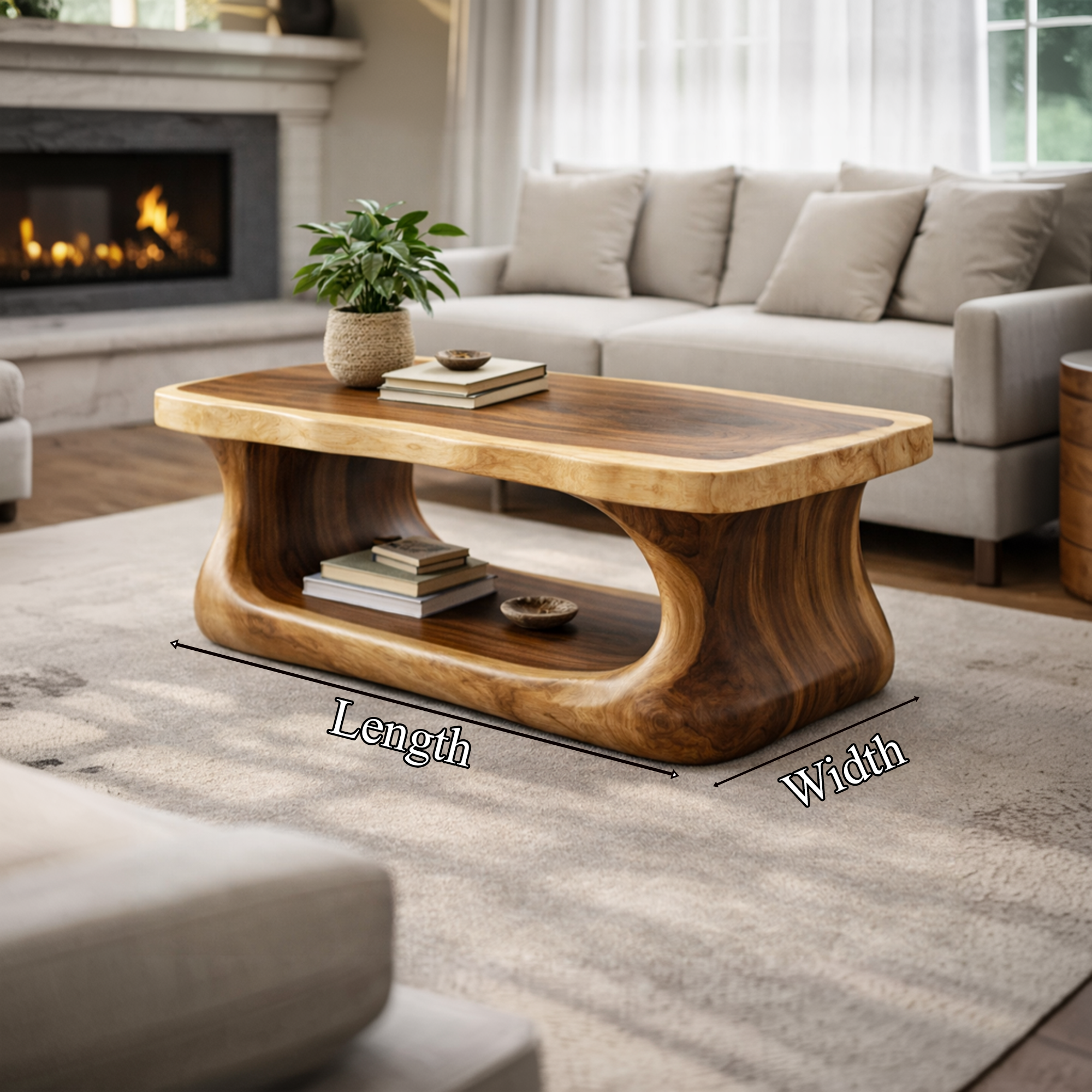 Flow Form Solid Wood Coffee Table Sculpted Base Contemporary Living Room Interior SINLKICF290