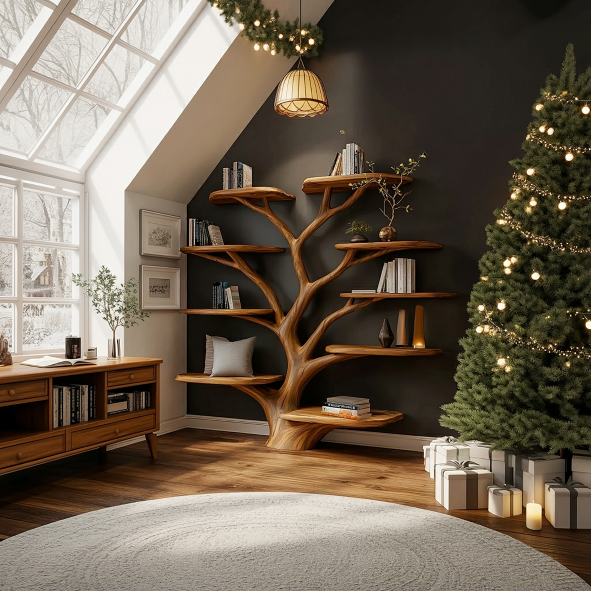 Rustic Christmas Tree Shelf Living Room Holiday Display SINLKITB596