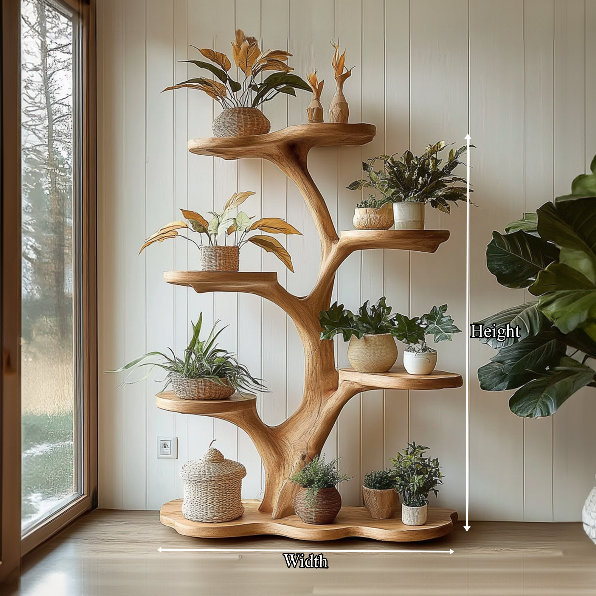 Rustic Tree Plant Shelf Indoor Green Display Living Room SINLKITT074