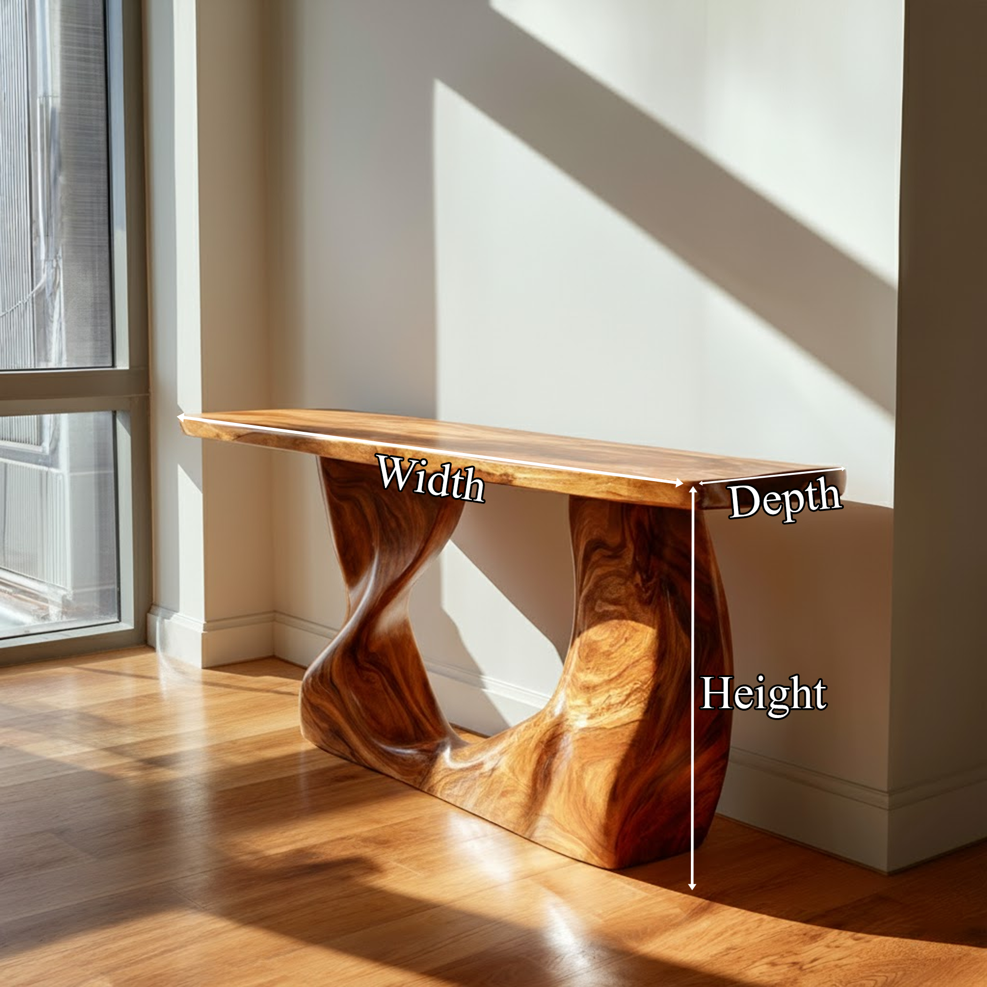 Rustic Modern Console Wavy Carved Wood Entry Hall SINLKICS406