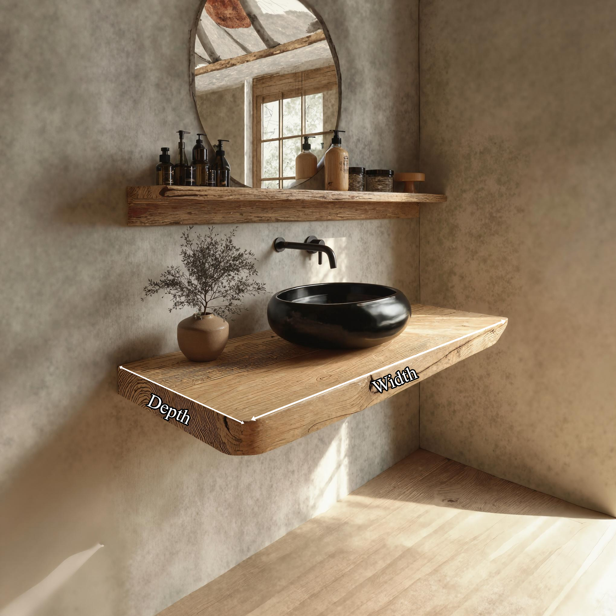 Rustic Floating Shelf Natural Edge Vanity Bathroom SINLKIBRV158