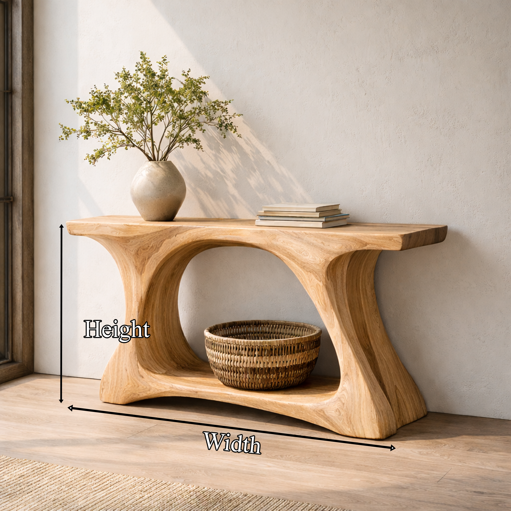 Rustic Console Table Organic Curved Base For Display SINLKICS459