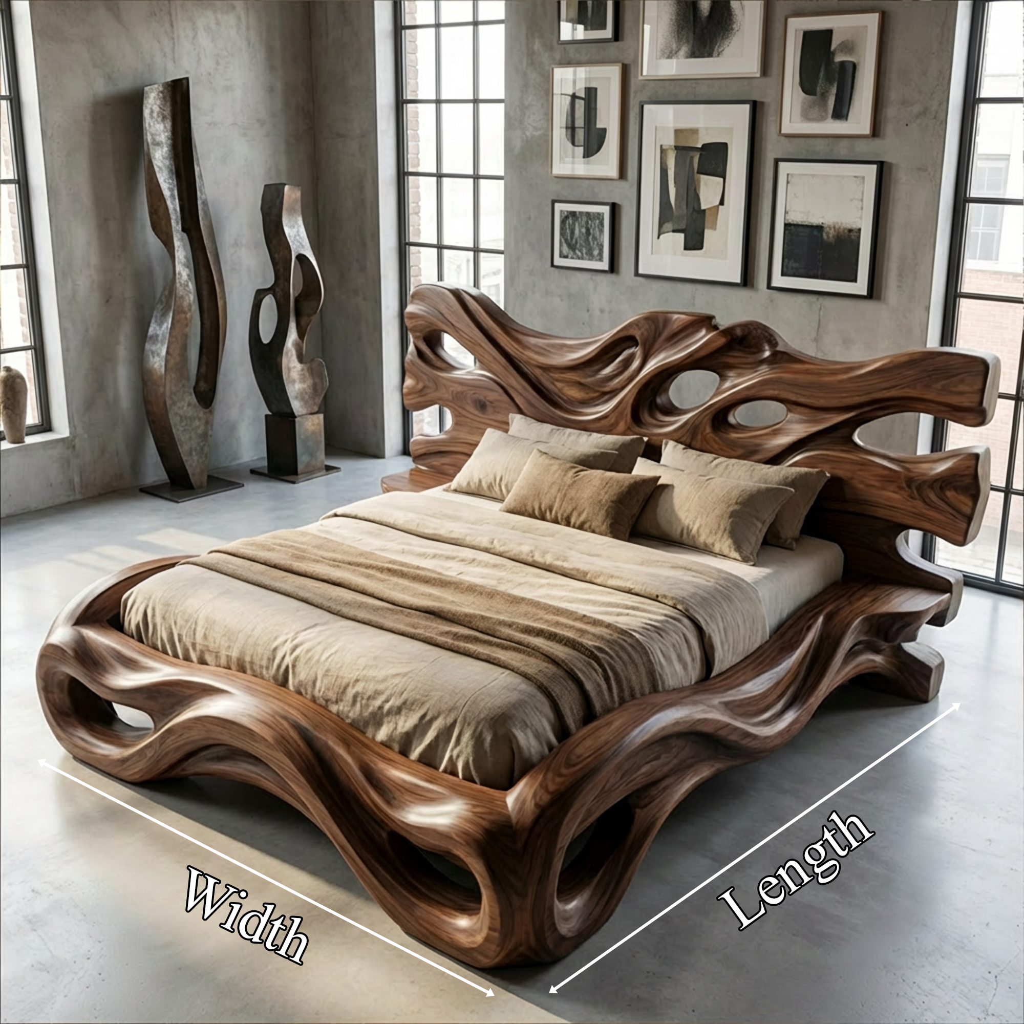 Rustic Sculptural Platform Bed For Bedroom Or Master Interior SINLKIWB109