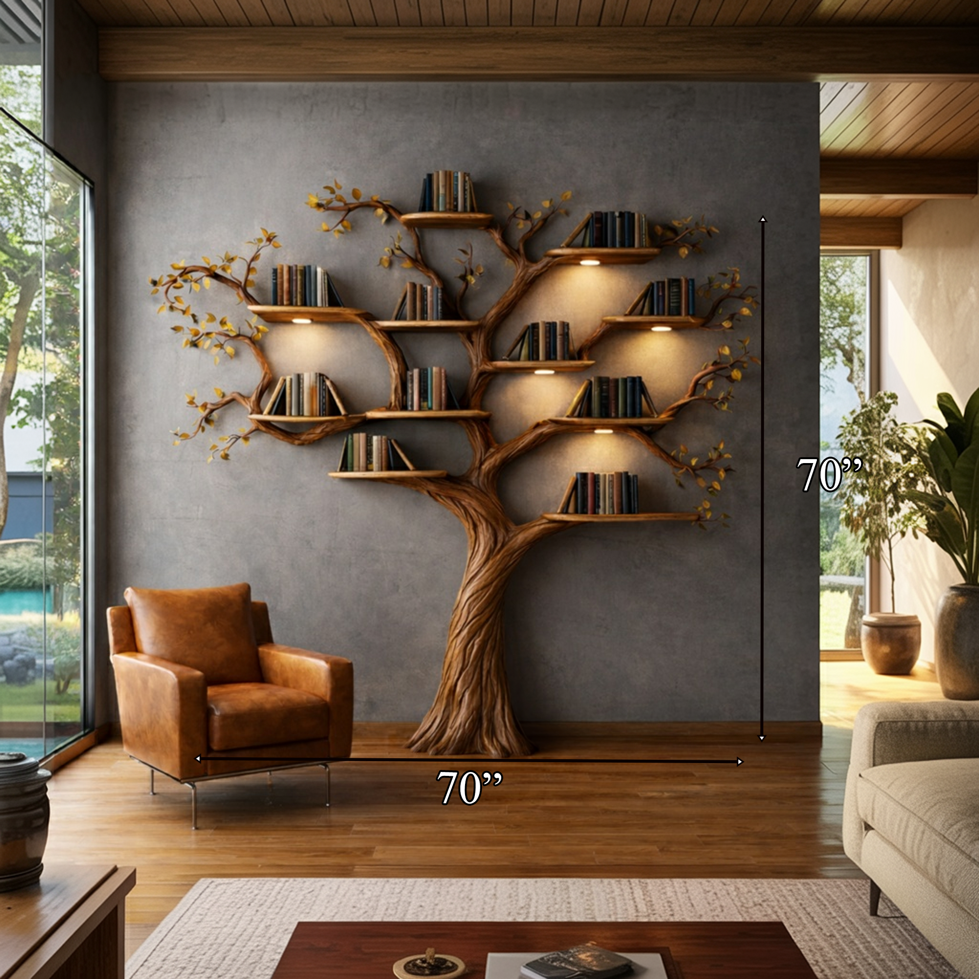 Rustic Sculptural Tree Bookshelf Living Room Interior Statement Wall Feature SINLKITB662