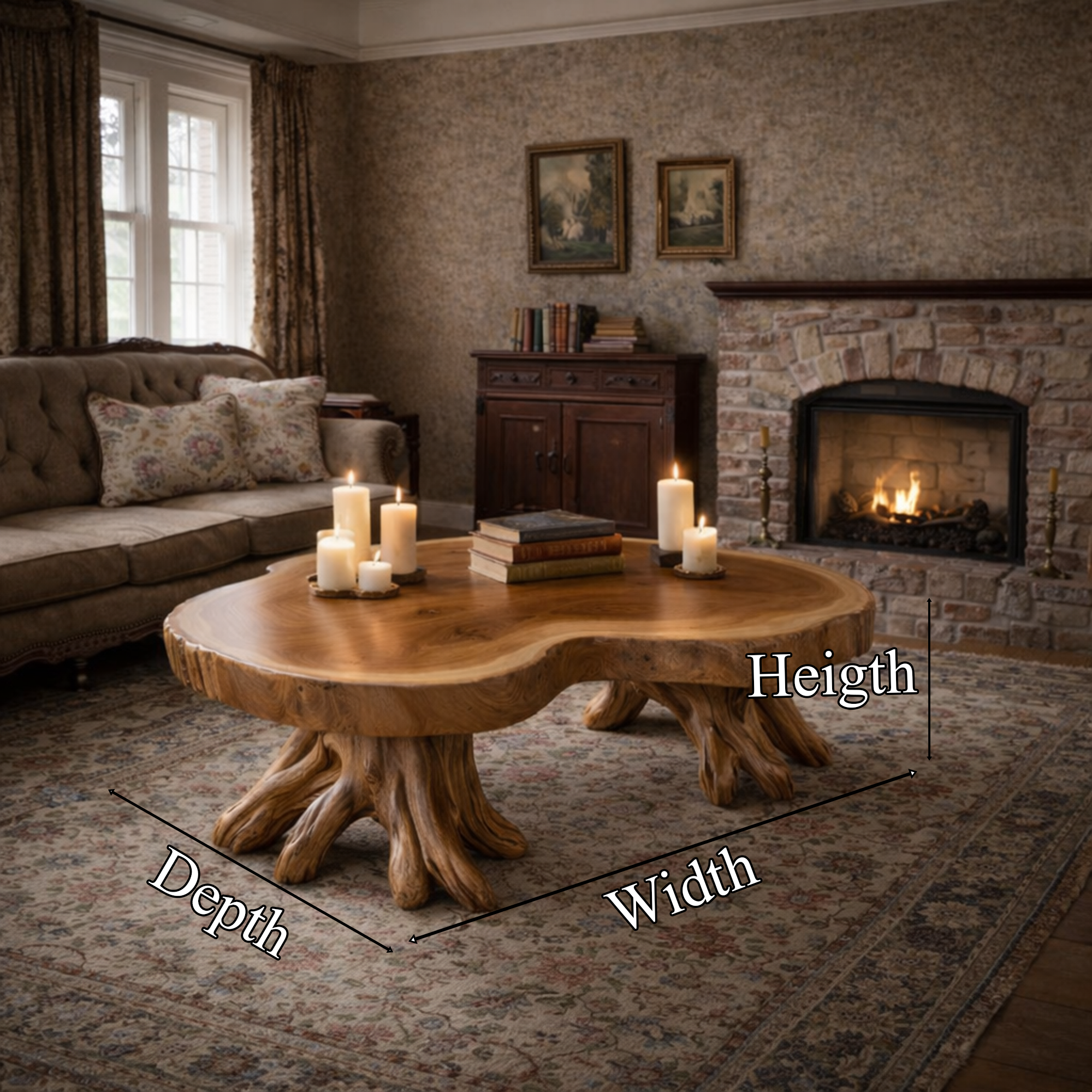 Natural Stump Base Solid Wood Coffee Table Organic Rustic Living Room Interior SINLKICF310