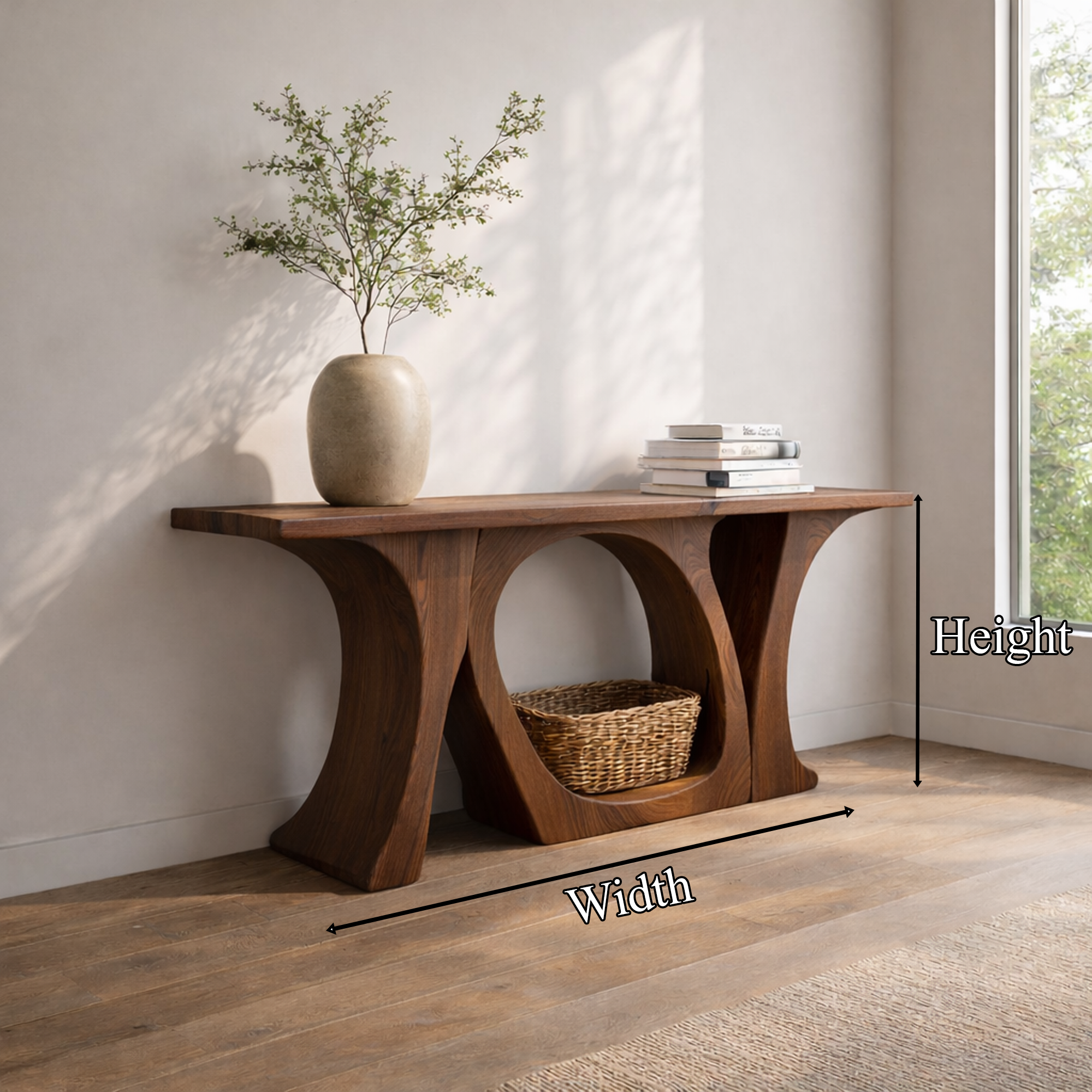 Handcrafted Organic Wood Console Table Sculptural Design For Home Decor SINLKICS460