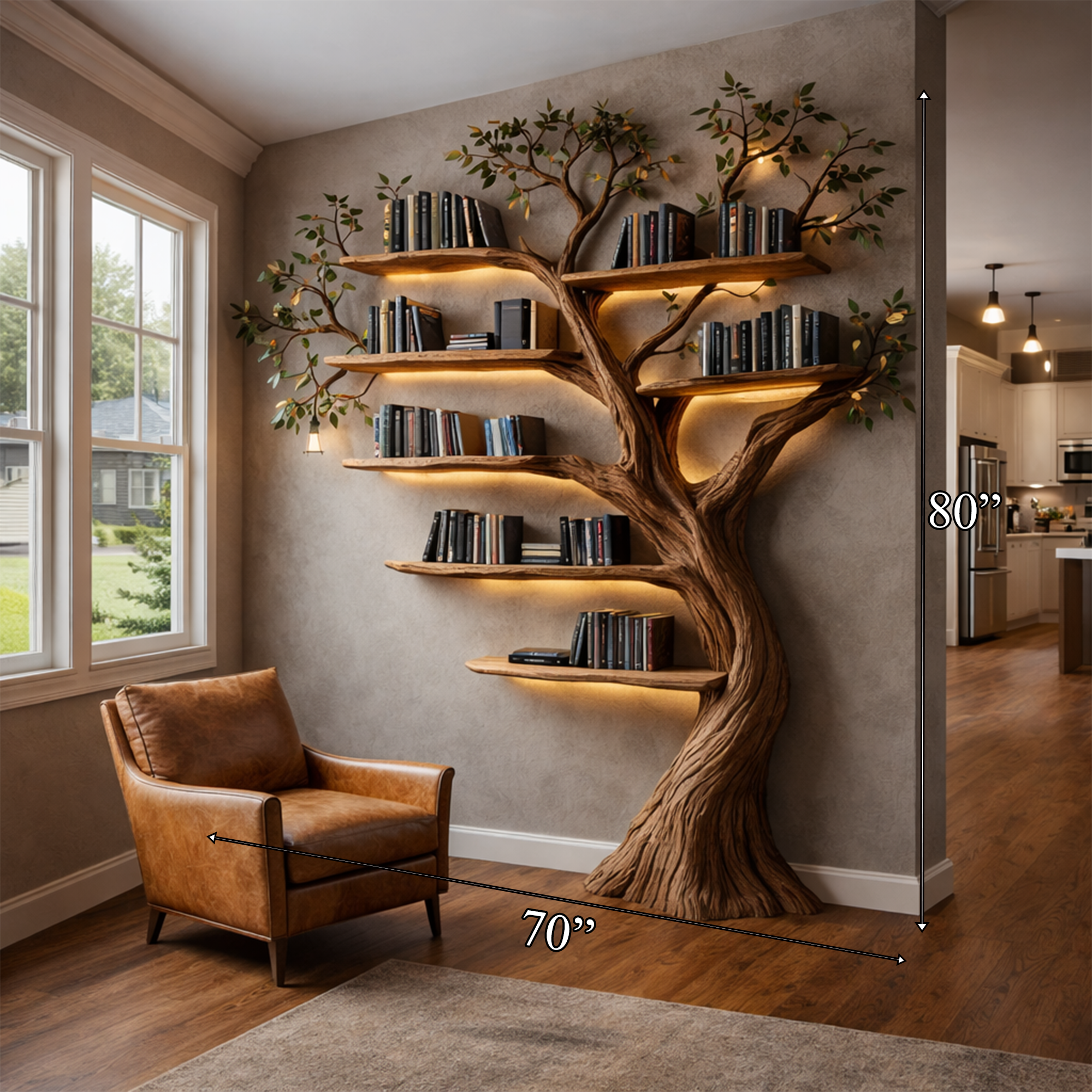 Rustic Woodland Style Tree Bookshelf Wall Mounted For Living Space SINLKITB685