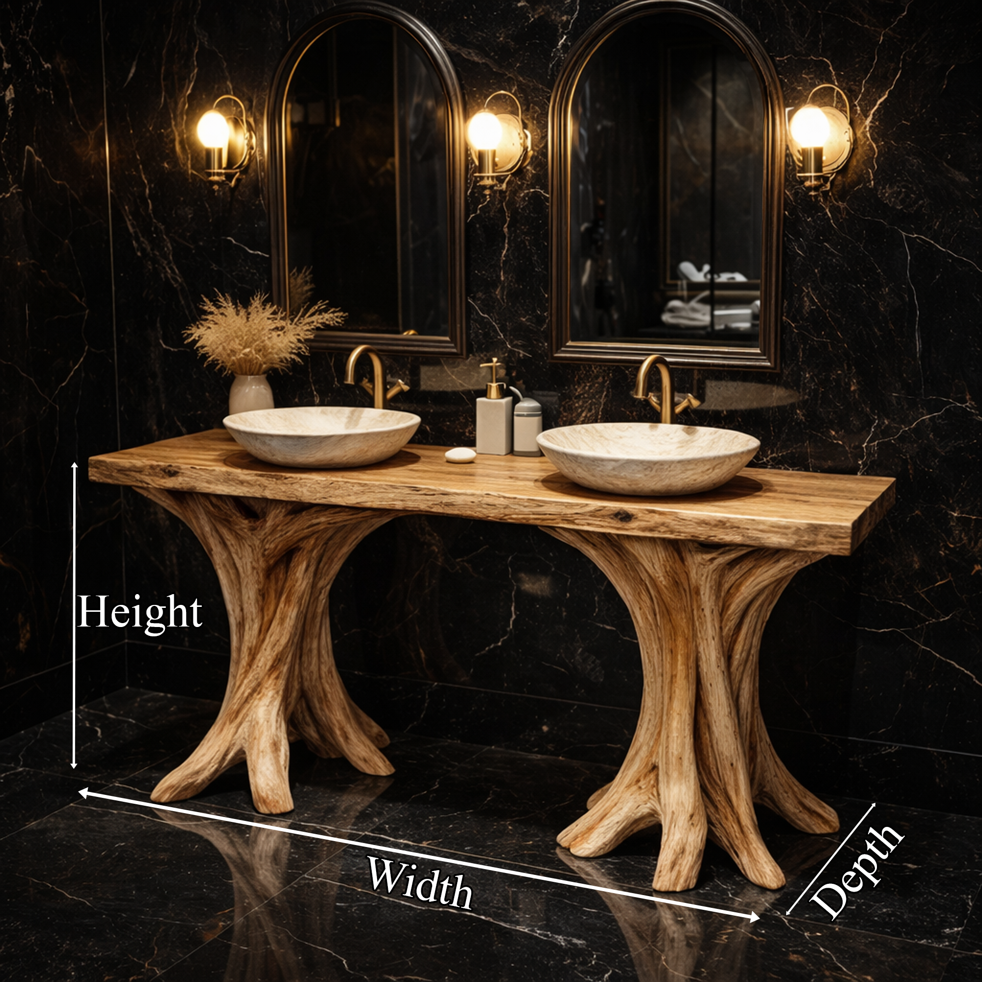 Luxury Sculptural Solid Wood Bathroom Console Table Tree Base Design SINLKIBRV267
