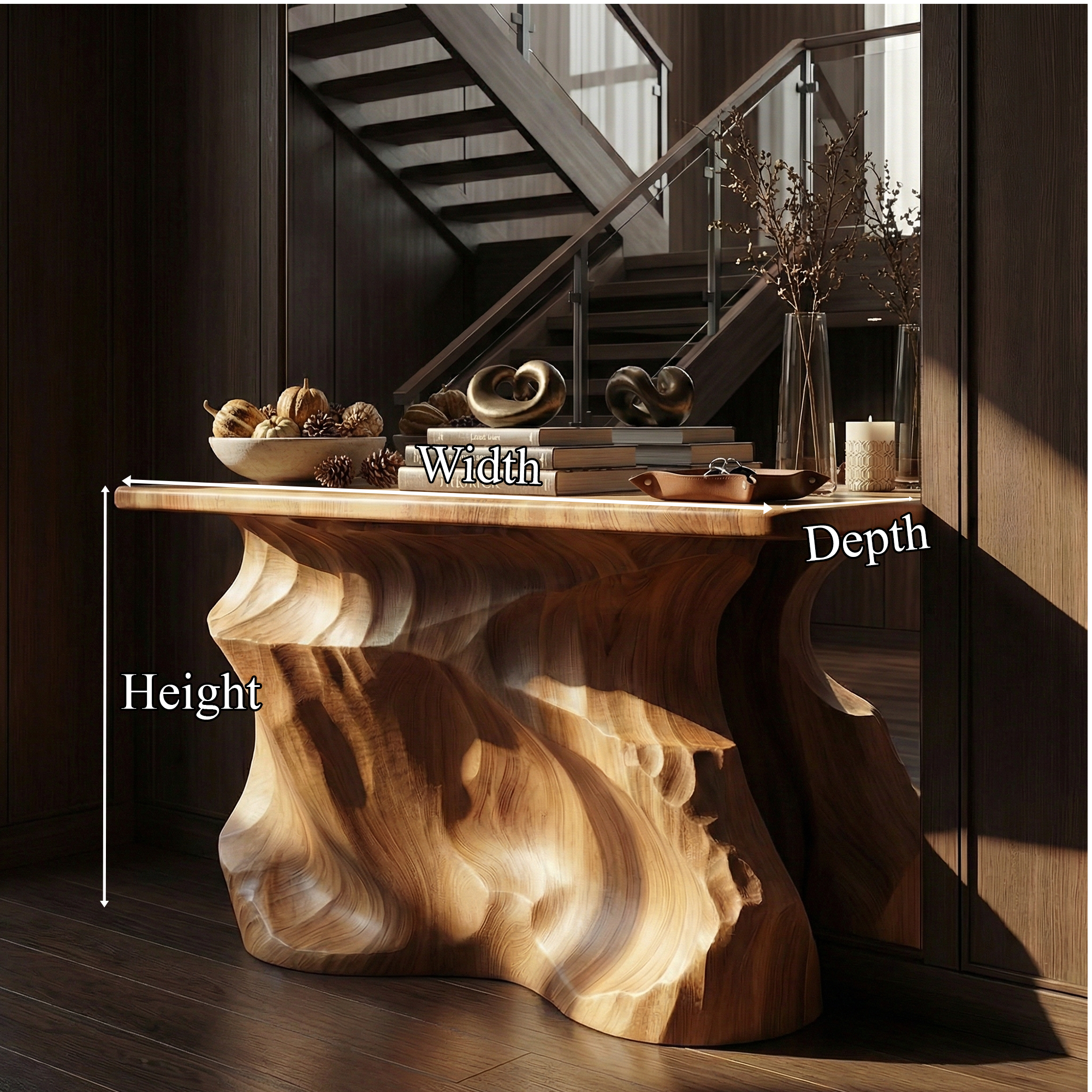 Rustic Solid Sculptural Console Table Entryway Hallway Living Room SINLKICS513