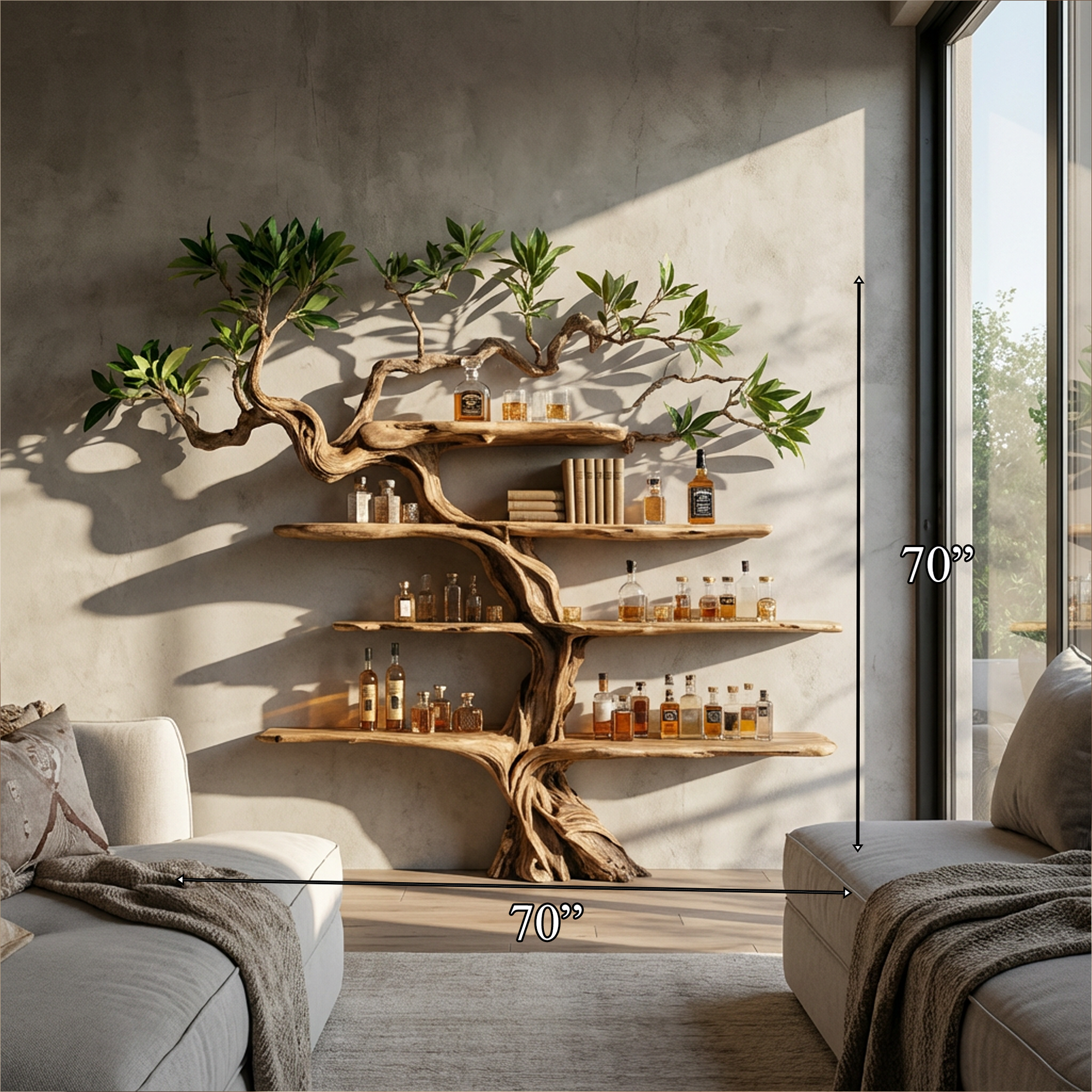 Nature Inspired Wooden Wine Rack Wall Shelf For Kitchen Dining Room Home Bar SINLKIWR016